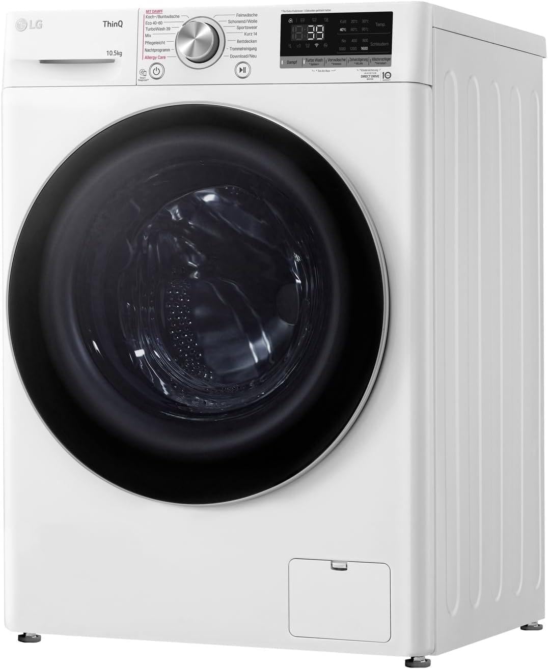 LG F4WV7080, Klasse A, Frontlader-Waschmaschine 8 kg, 1400 U/Min, AI Direct Drive, Wi-Fi, Tiefenreinigung mit Dampf, Groe Kapazitt, TRIPLE A, Auentür aus Sicherheitsglas, 62 x 60 x 85 cm Wei