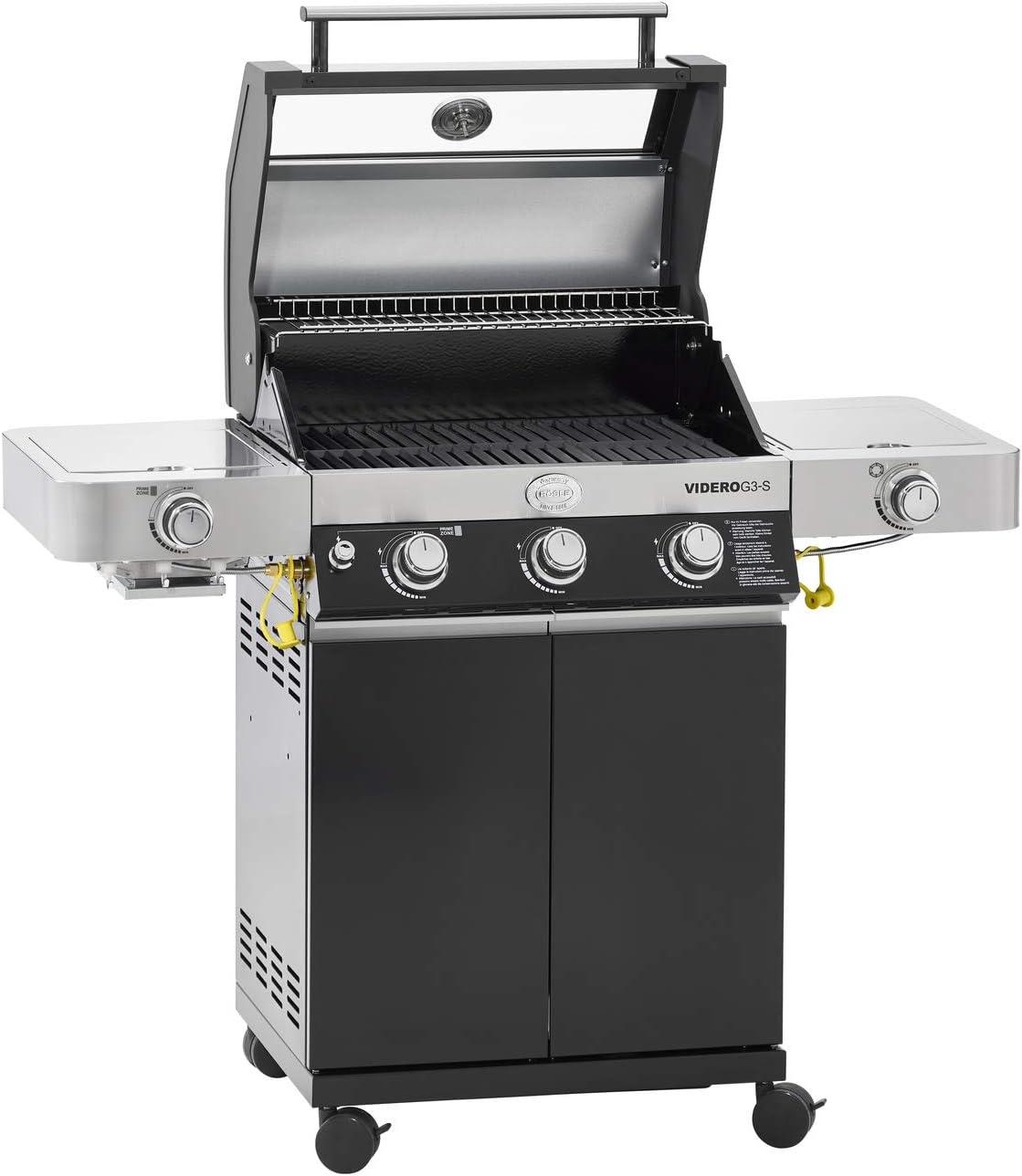 RÖSLE Elektrogrill BBQ-Portable Videro E2-P, tragbarer Tischgrill mit 2 Brennern, Warmhalterost und Deckel mit Glaseinsatz, pulverbeschichteter Stahl, schwarz/silbern