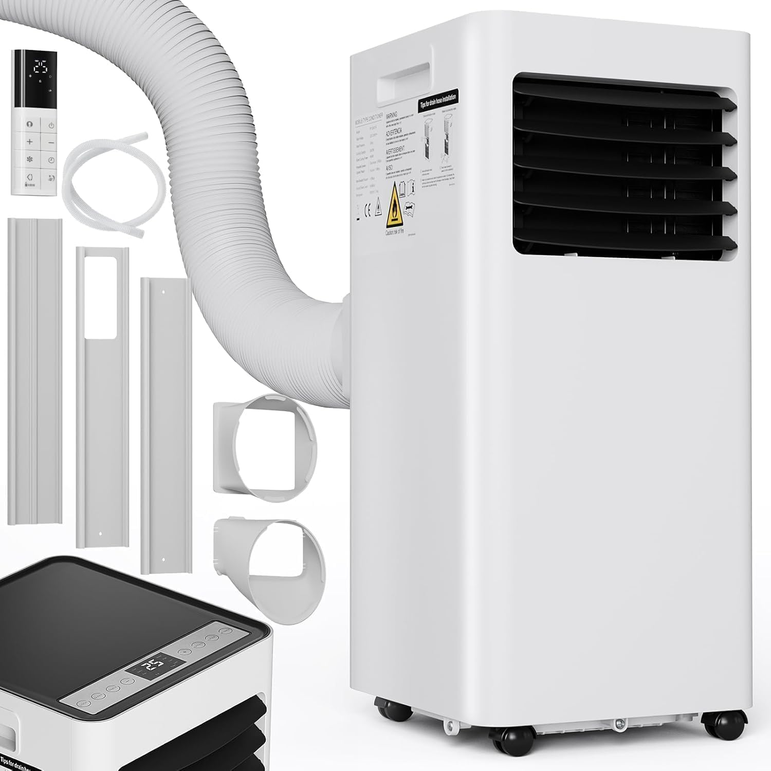 LIFERUN Mobiles Klimagerät, 4in1, Kühlen, Entfeuchten, Ventilieren, Staubfilter, 9000BTU/h 2,6kW, Mobile Klimaanlage mit Abluftschlauch, Fernbedienung, 24H-Timer, Schlafmodus, für Räume bis 31 m²