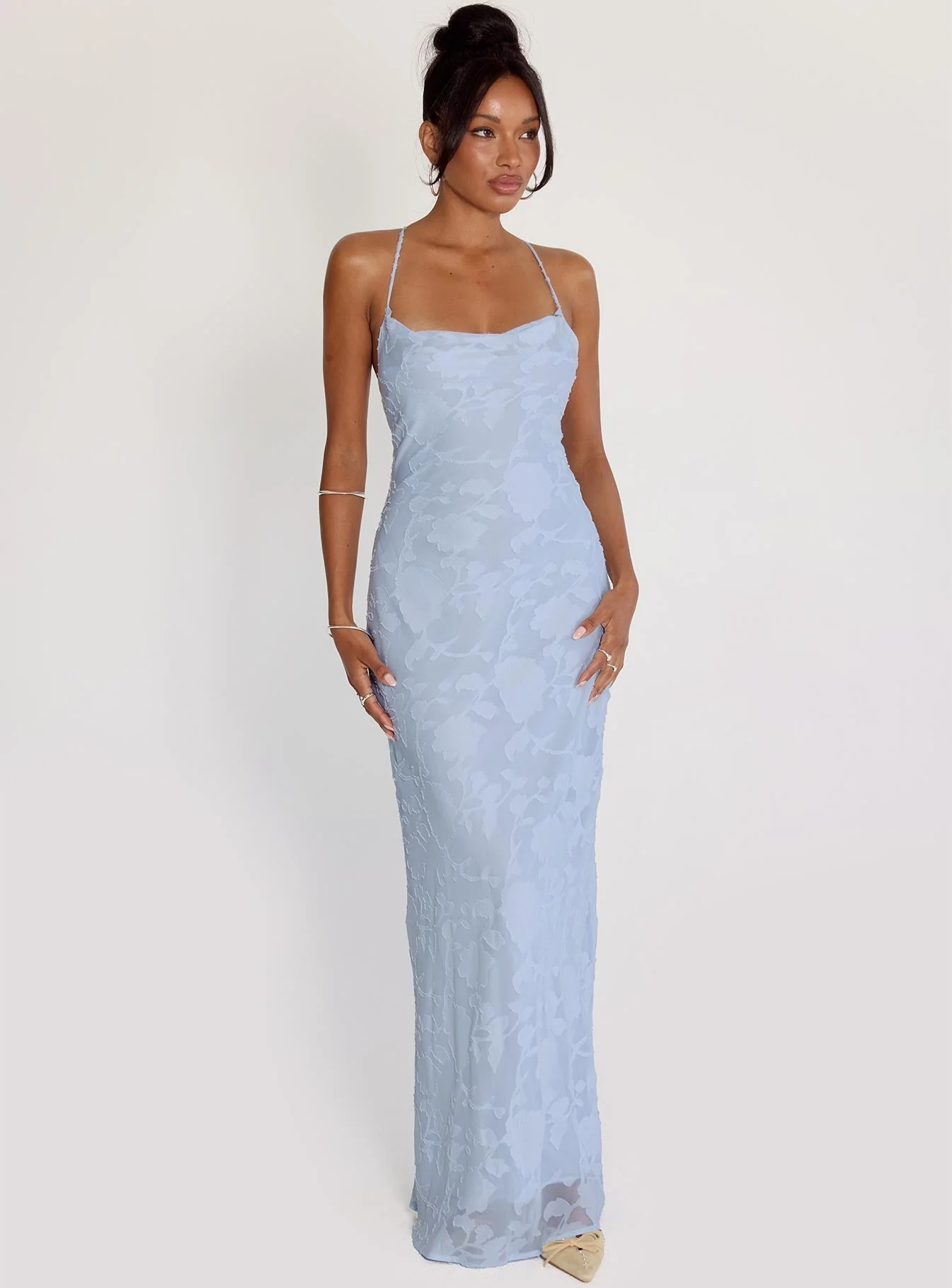 Maxikleid Damen mit floralem Muster und Spaghettitr?gern | Elegantes langes Kleid f��r Sommerfeste und besondere Anl?sse