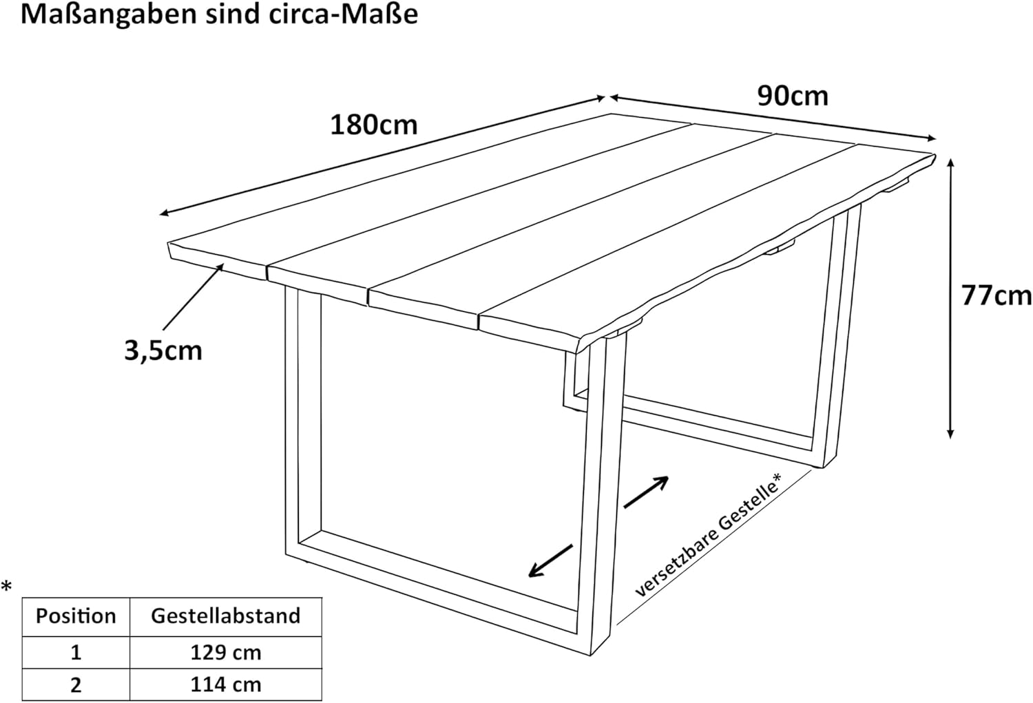SAM Gartentisch Bogota | 180 x 90 cm | Teakholz massiv | echte Baumkante | U-Gestell Metall Schwarz | Outdoor-Esstisch & Unikat für Garten & Terrasse
