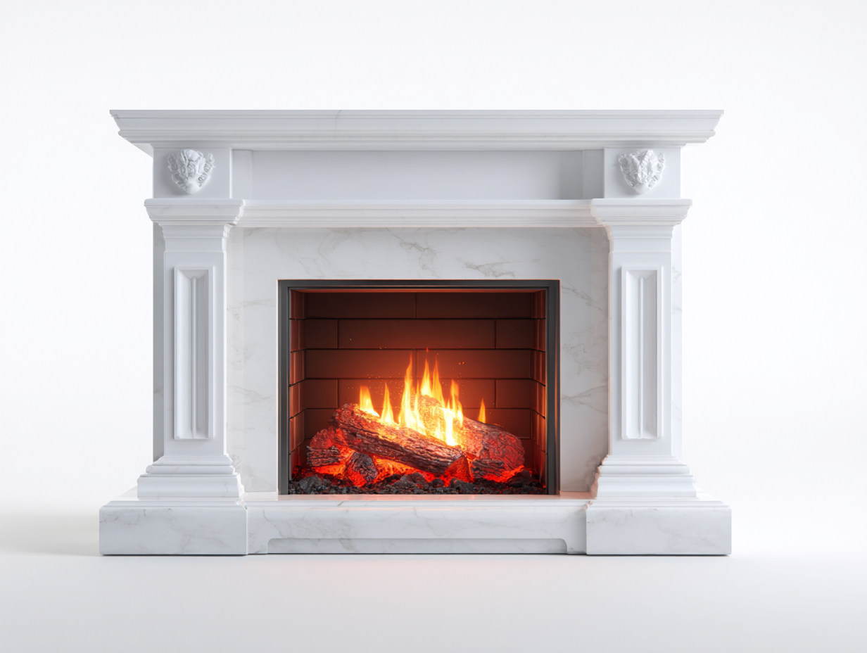 Kamin Elektrokamin MDF Steinoptik 128x35x105 cm - Weiß - klassisches Design - für Wohnzimmer