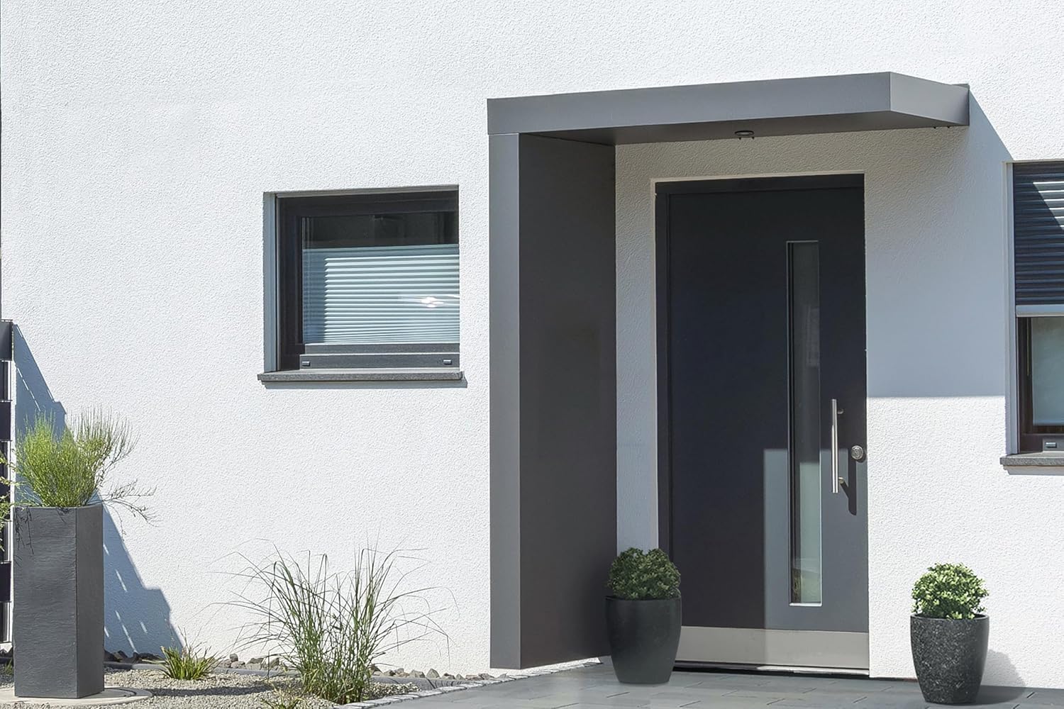 Gutta Rechteckvordach BS Plus 160 mit Seitenteil Links - Anthrazit mit Melder | Maße: 160 x 90 x 15,5 cm und Seite 220 x 90 x 14,5 (BxTxH)