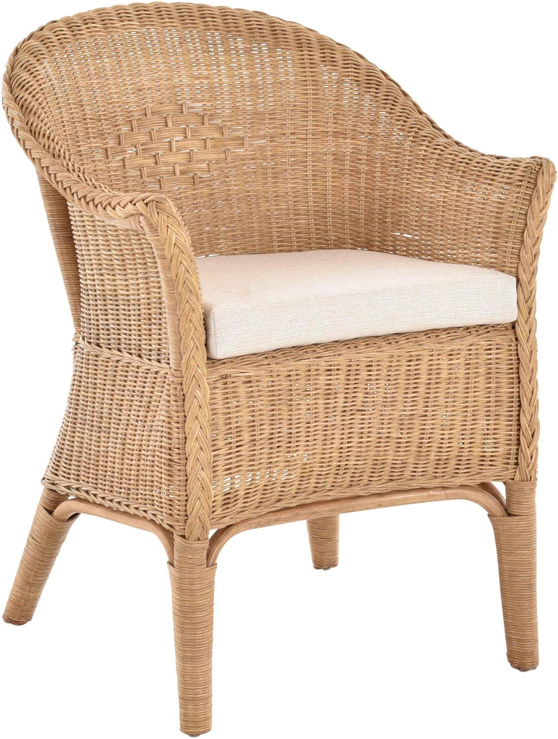 Rattan-Sessel Natur/Esszimmersessel Korb-Sessel inkl. Polster Beige/Rattanmöbel Rattansessel Rattanstuhl mit Armlehnen Lounge Flechtsessel (mit Polster, Honig-Dunkel)