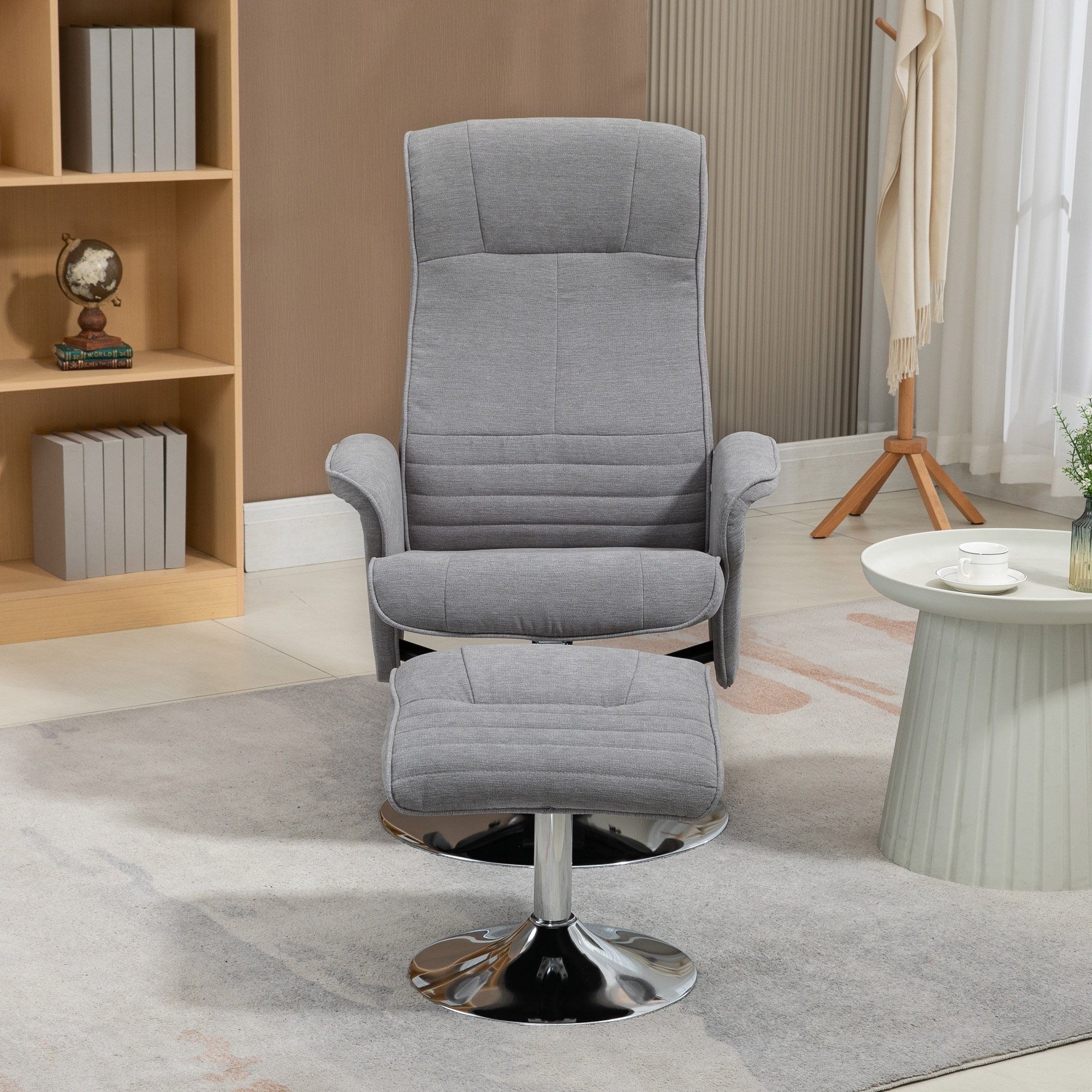 Relaxstoel met Voetenbank, Draaibaar, Kantelbare Rugleuning, Belastbaar tot 150 kg, 69 x 71 x 104 cm, Grijs