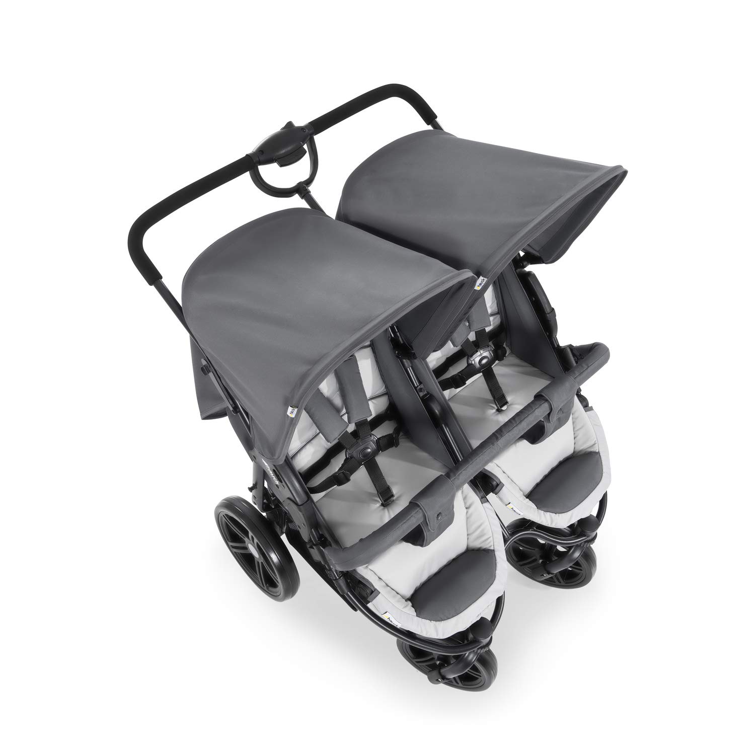 hauck Geschwisterwagen Roadster Duo SLX, Zwillingsbuggy ab Geburt bis 15 kg (ca. 3 Jahren) mit Liegefunktion, XL Korb, Einfach und Klein Zusammenklappbar, Große Räder (Grey/Silver)