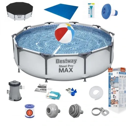 BASEN STELAŻOWY OGRODOWY OKRĄGŁY RODZINNY 366x122cm BESTWAY ZESTAW 11w1