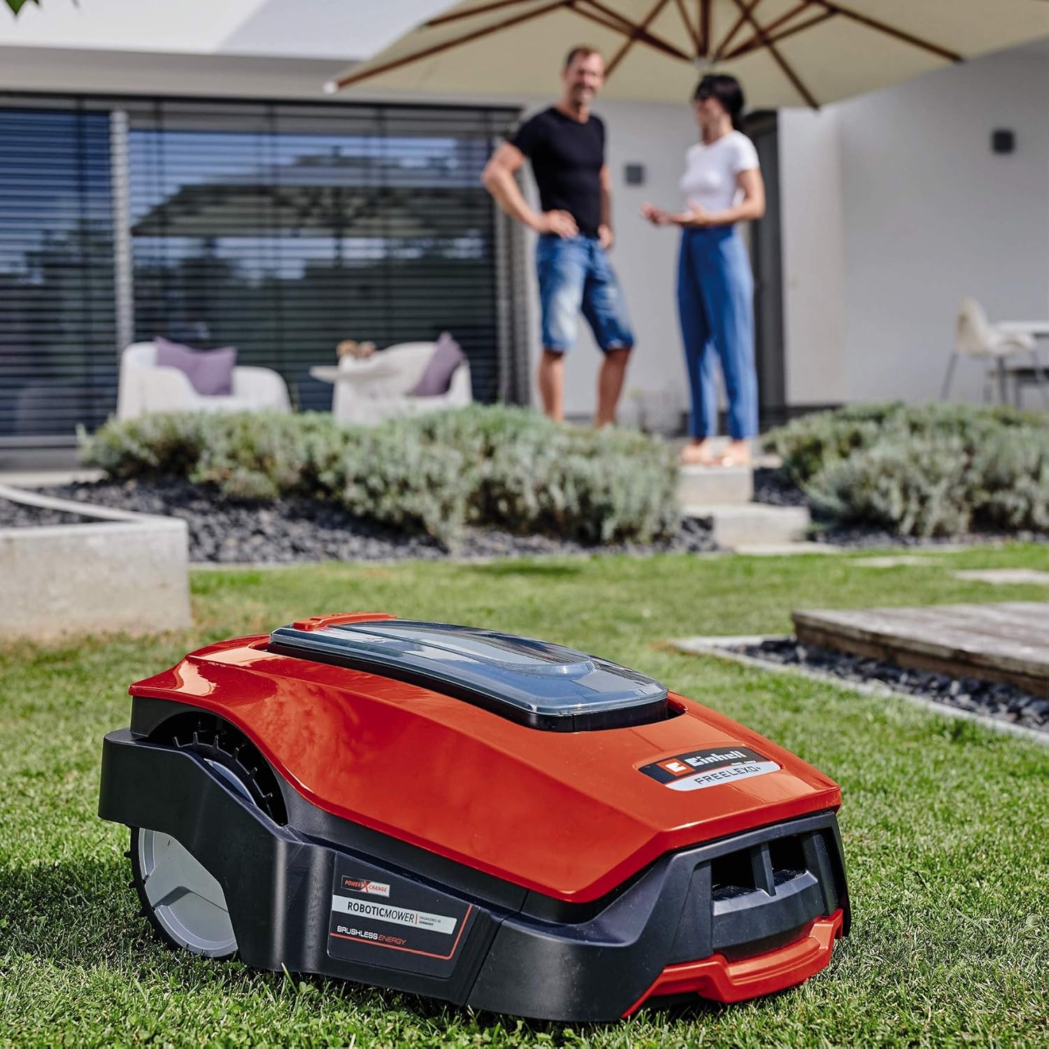 Einhell Mähroboter FREELEXO 1200 LCD BT Power X-Change (Li-Ion, 18 V, Multizonenmäher, Bluetooth App, 18 cm Schnittbreite, inkl. 5,2 Ah Akku, 4 Klemmen, Garage)