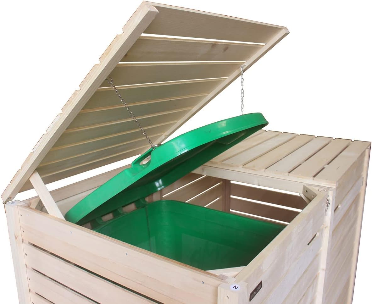 Mülltonnenbox Mülltonnenverkleidung Mülltonnecontainer für 2 Tonnen Holz 120L - 240L Natur mit Rückwand Hamburg