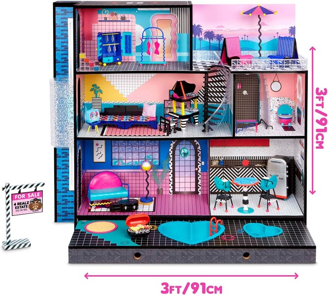 LOL Surprise Home Sweet with OMG Doll- Real Wood Doll House with 85+ Surprises | 3 Stories, 6 Rooms Including Elevator, Tub, Pool, Patio, Living Room, Kitchen, Piano Bedroom, Bathroom, Fashion Closet