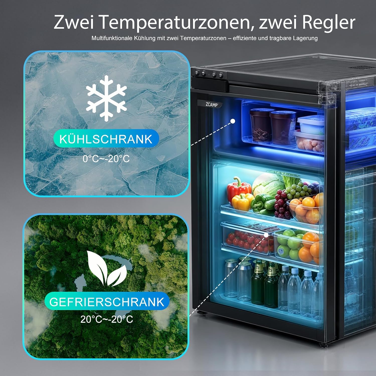 CR65S 59L, Frigo 12V Camping Car Porte Réversible,Réfrigérateur Silencieux pour Camping Voiture Chambre Caravane, Noir, -20℃ BIS 20℃