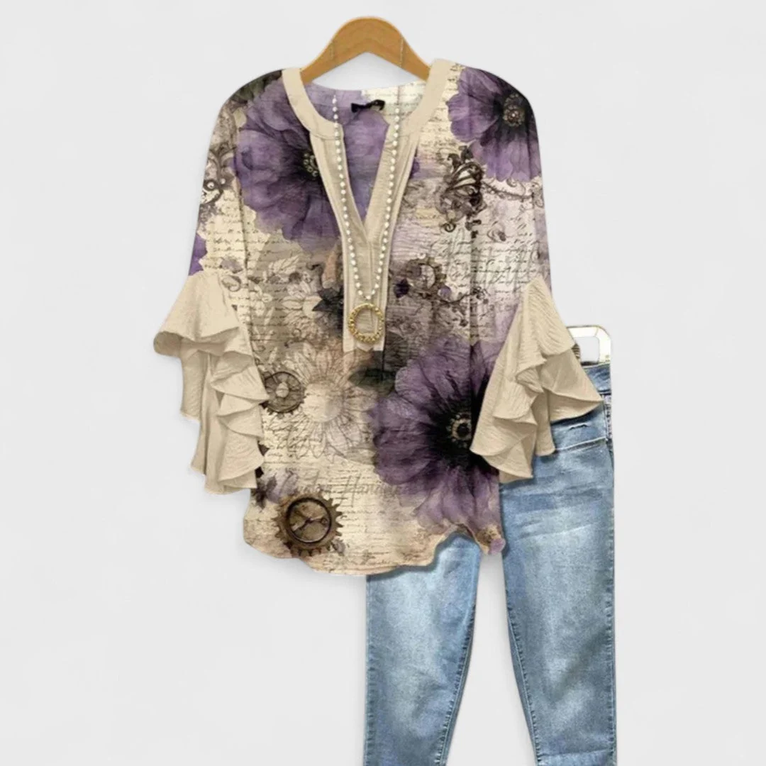 Damenbluse mit V-Ausschnitt und R��schen?rmeln