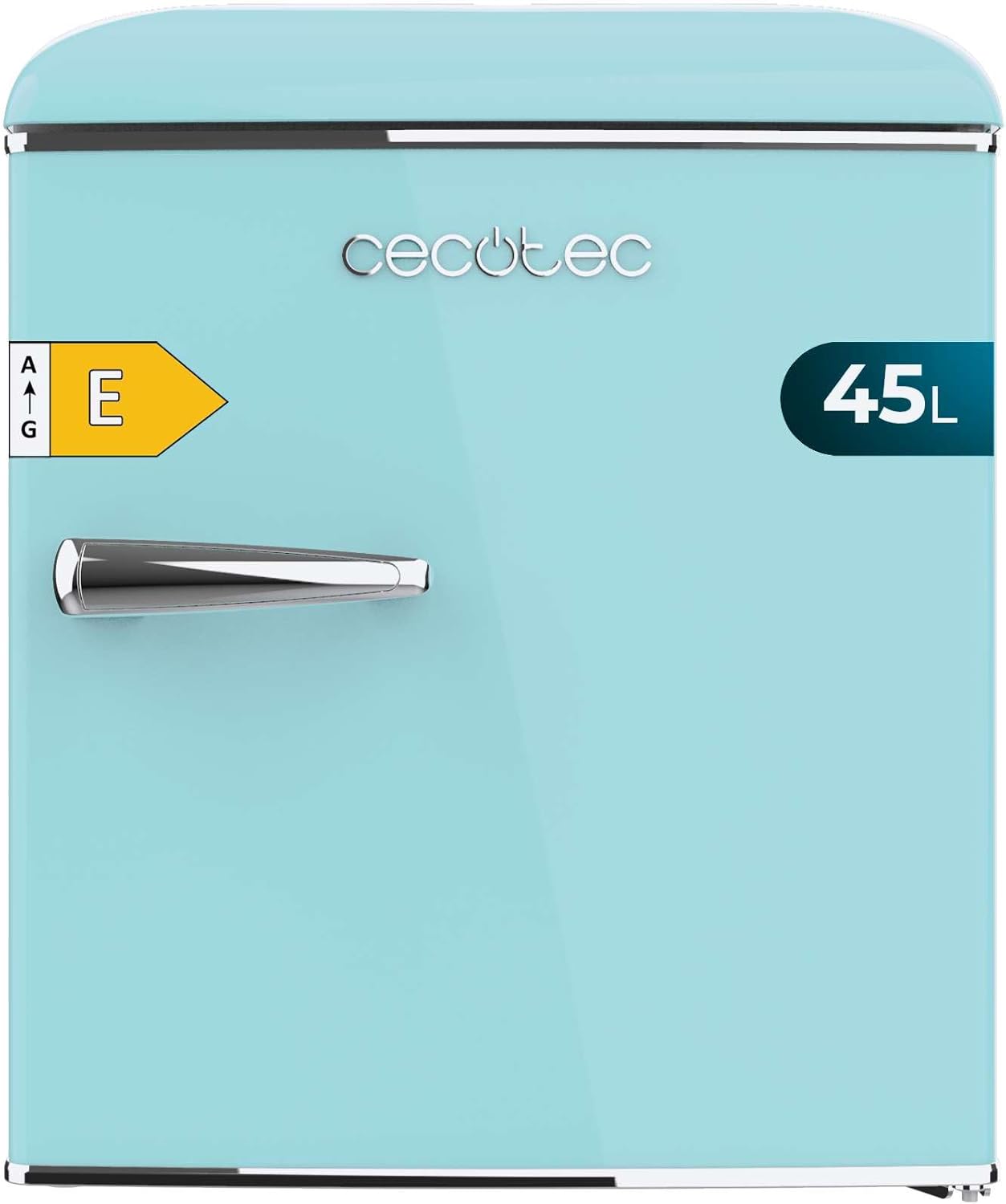 Cecotec Mini Frigo Bolero CoolMarket TT Origin 45 Blue. Réfrigérateur de Table Rétro, 45L, 55 cm de Haut et 44,7 cm de Large, Classe Énergétique E, Bac à Glaçons et Poignée Chromée, Bleu