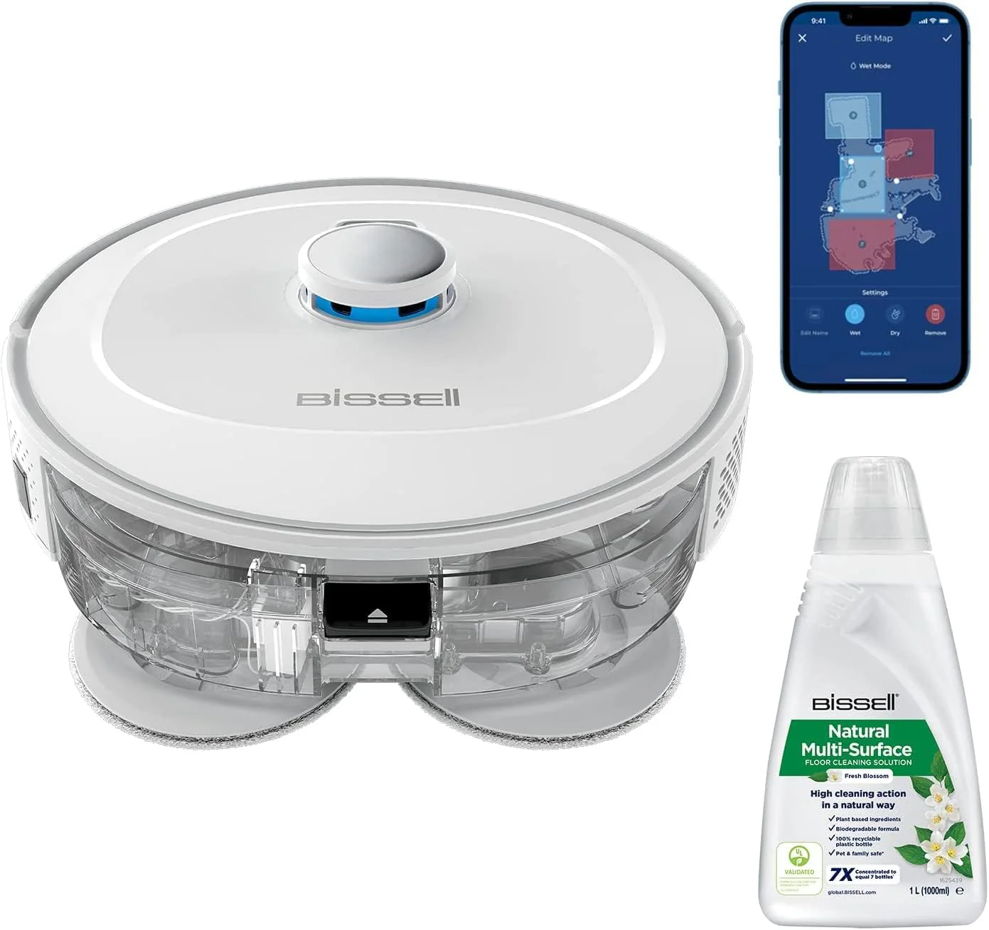 BISSELL SpinWave R5 | Saugroboter mit Wischmopp | LIDAR-Navigation | Teppichbden und Teppiche Erkennung | Leistungsstarkes Saugen bis 2000pa | Kabelloser Staubsauger | 61 dB | Wei | 3475N