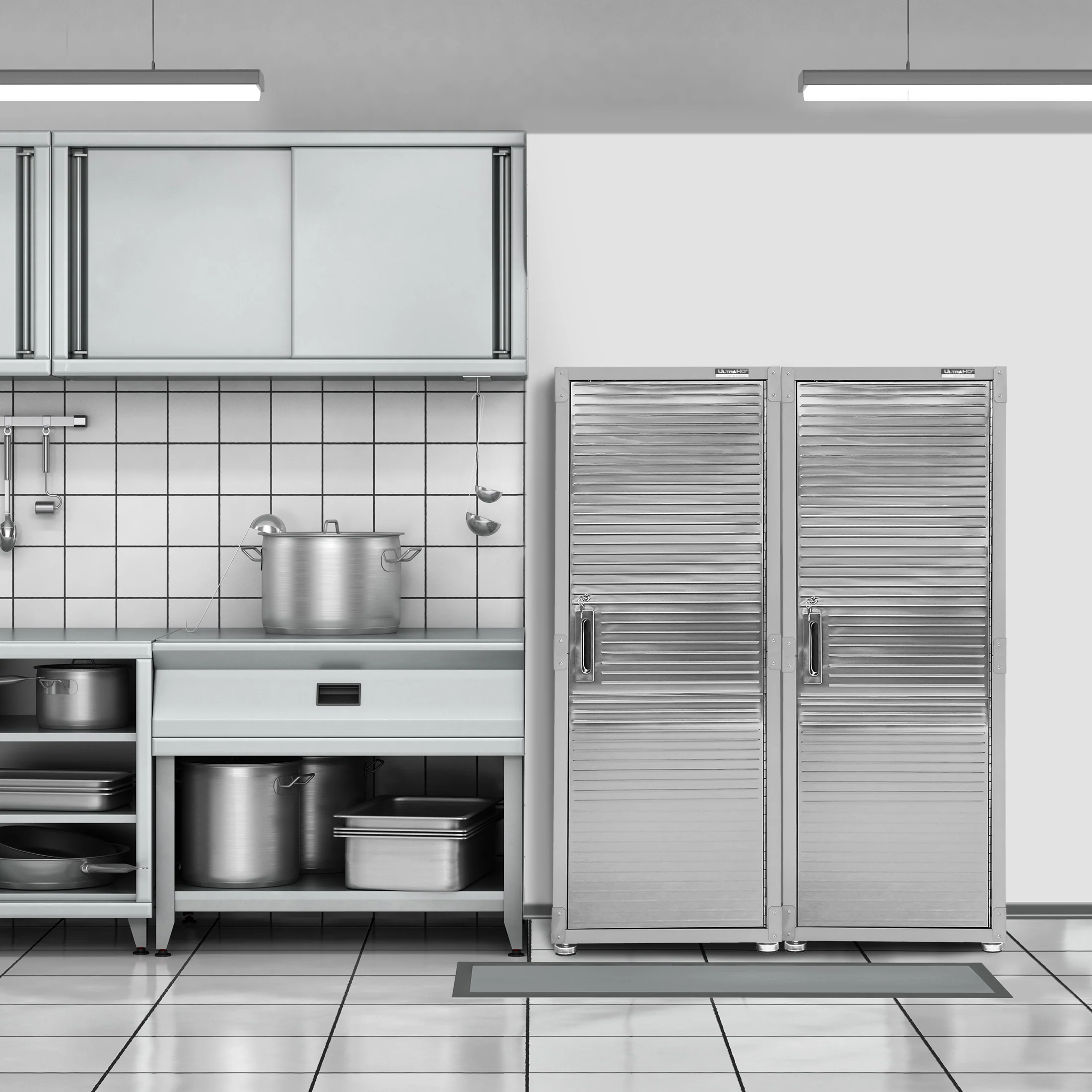 2025 Robuuste gereedschapskast van massief staal met RVS-deur, 61 x 46 x 168 cm, afsluitbaar, 4 legplanken, granietafwerking, UltraGuard? coating, draagvermogen 317 kg