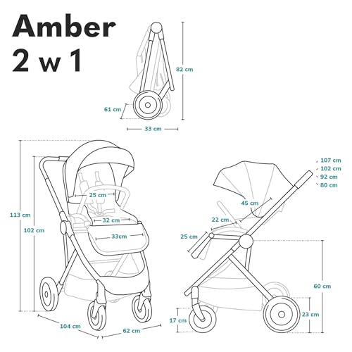LIONELO Amber Passeggino 2in1 Duo Passeggino da 0 a 48mesi con Seduta secchiello   Navicella per neonato e bambini a 22kg Regolabile, pieghevole e leggero Ruote grandi Cappotina XXL (NeroArgento, Big) : Amazon.it: Prima infanzia