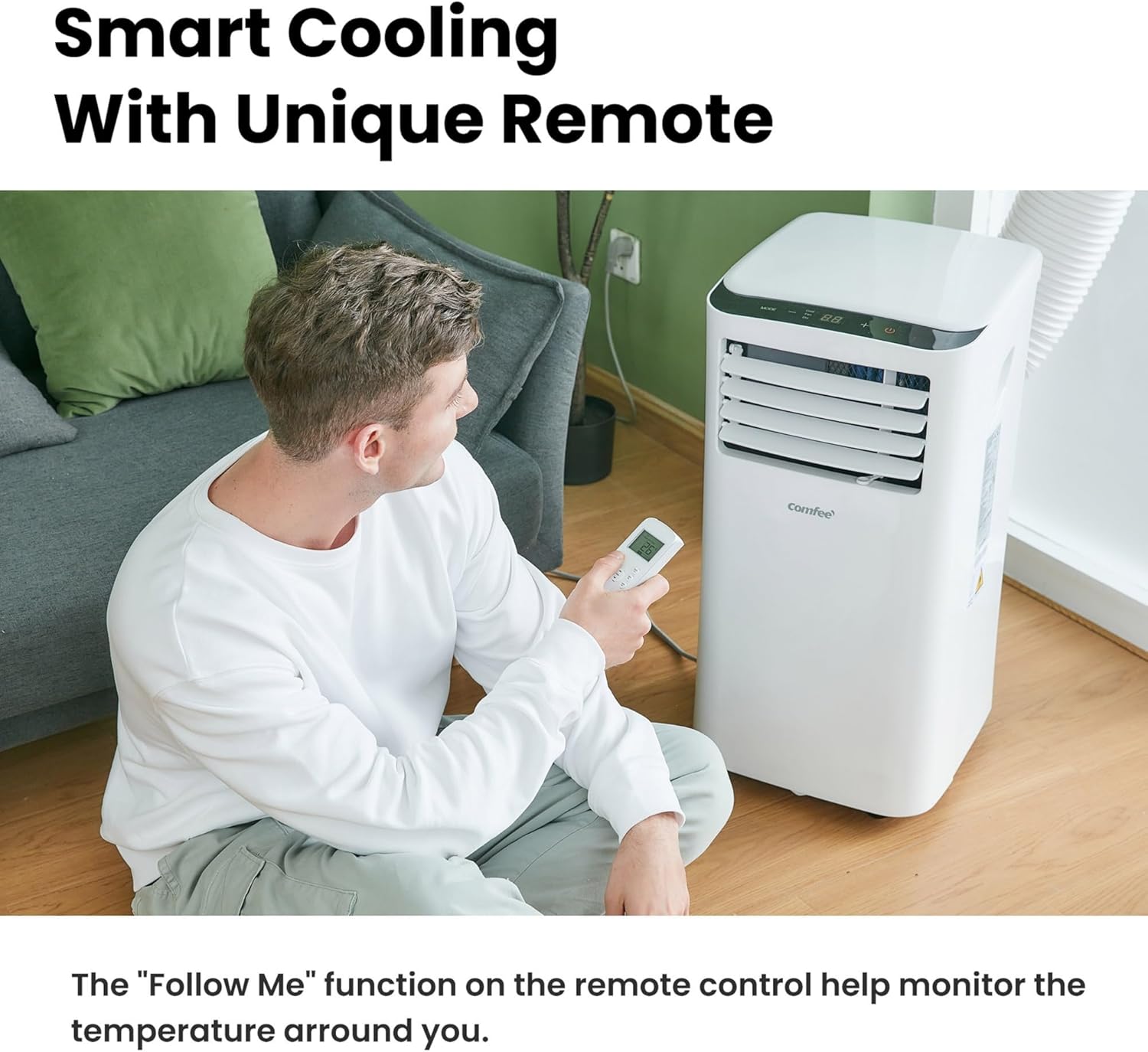 Comfee Mobiles Klimagerät MPPH-09CRN7, 3-in-1 Klimaanlage mit Abluftschlauch, Kühlen&Entfeuchten&Ventilieren, 9000 BTU, 2.6kW, für Räume ca. 80m³(31㎡), EEK A