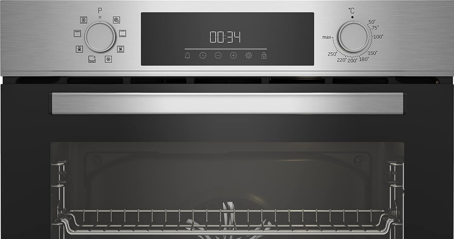 Beko BBSM12340X Einbau-Backofen-Set, zwei autarke Geräte: Induktionskochfeld mit 4 Kochzonen, Backofen mit 8 Heizarten, 72 l Garraum-Volumen, Kindersicherung, Sensortasten, Schwarz/Edelstahl