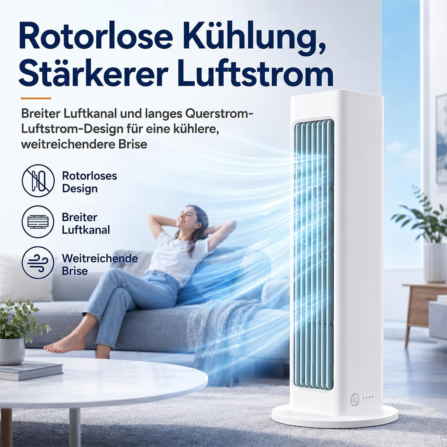BreezaMax Air Conditioner Tragbar – Mini Klimaanlage, Leise & Energieeffizient, 3 Geschwindigkeiten, Bladeless Design, Perfekt für Büro, Schlafzimmer & Zuhause (Weiß)