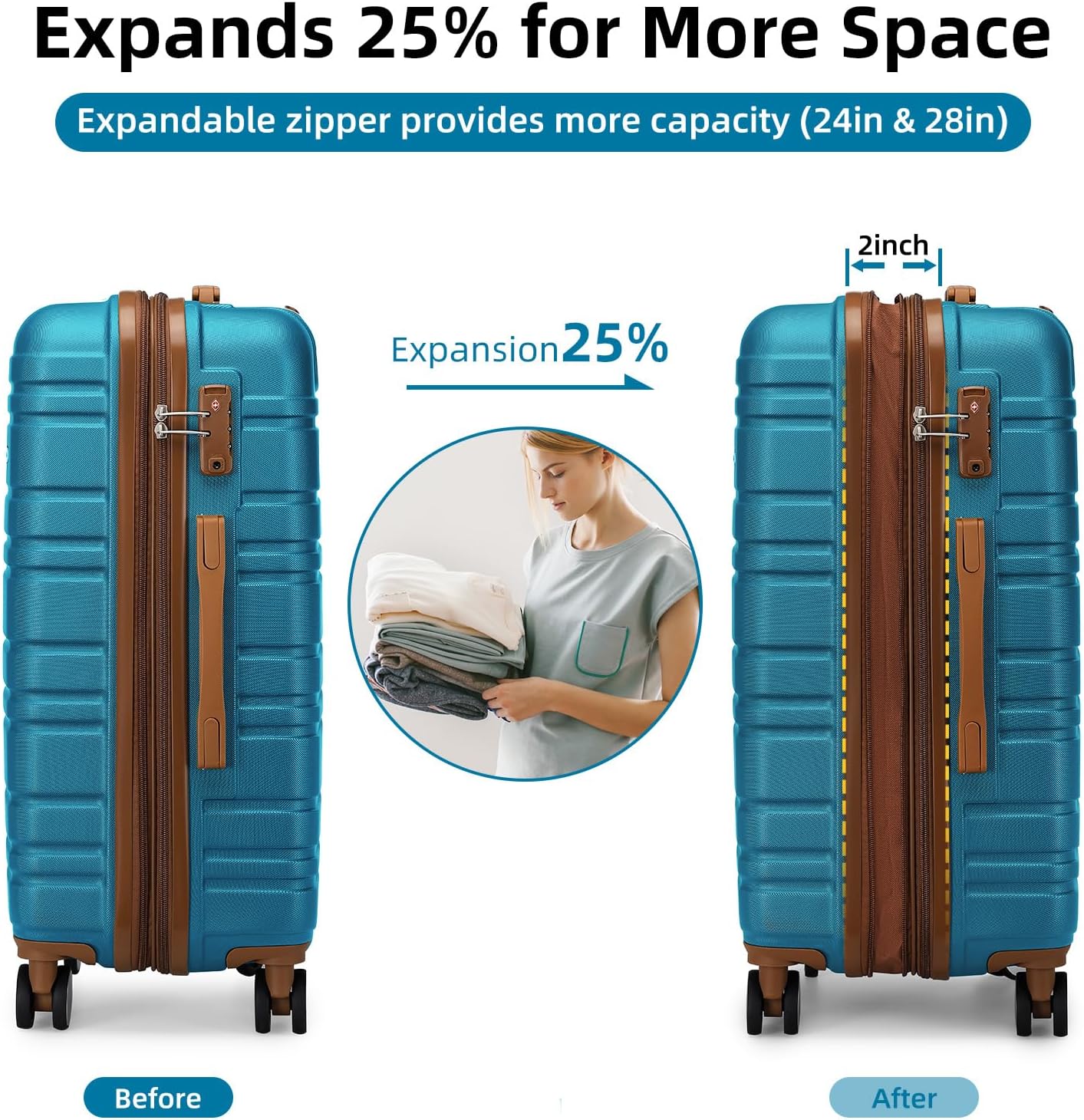 6-piece luggage set, expandable hardshell suitcase set with spinner wheels, lightweight rolling luggage set