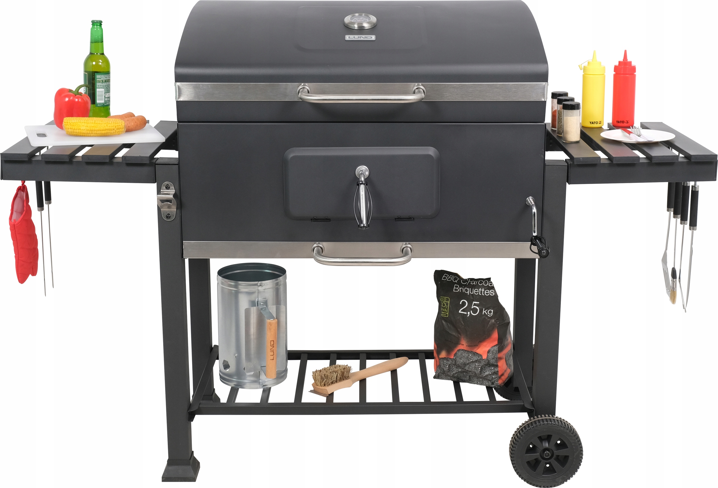 DUŻY GRILL WĘGLOWY XXL REGULOWANY ŻELIWNY RUSZT 78x42,5mm 3 PÓŁKI LUND