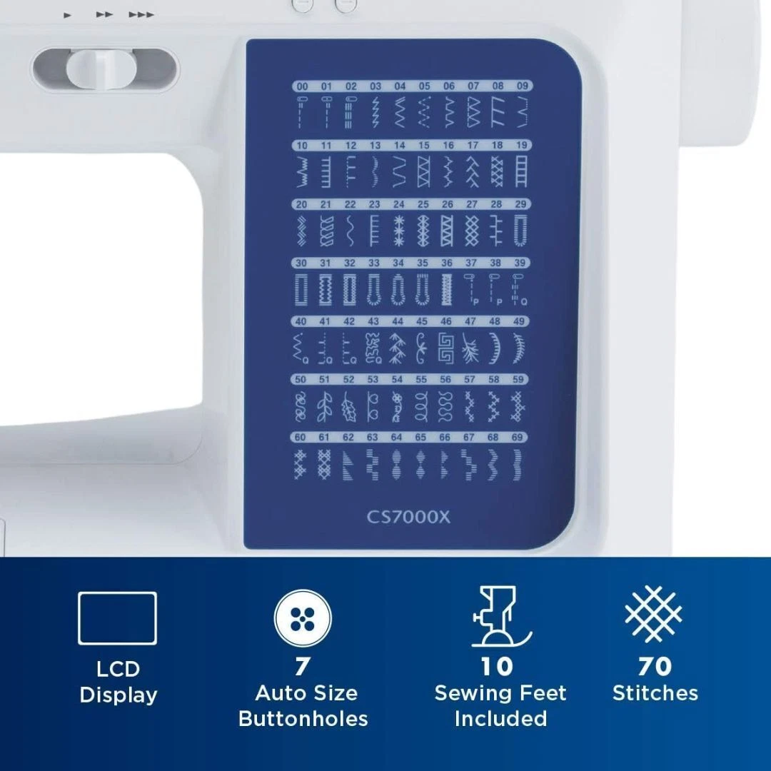 Brother CS7000X Computergestuurde Naaimachine met 70 Steken ?C Wit en Blauw