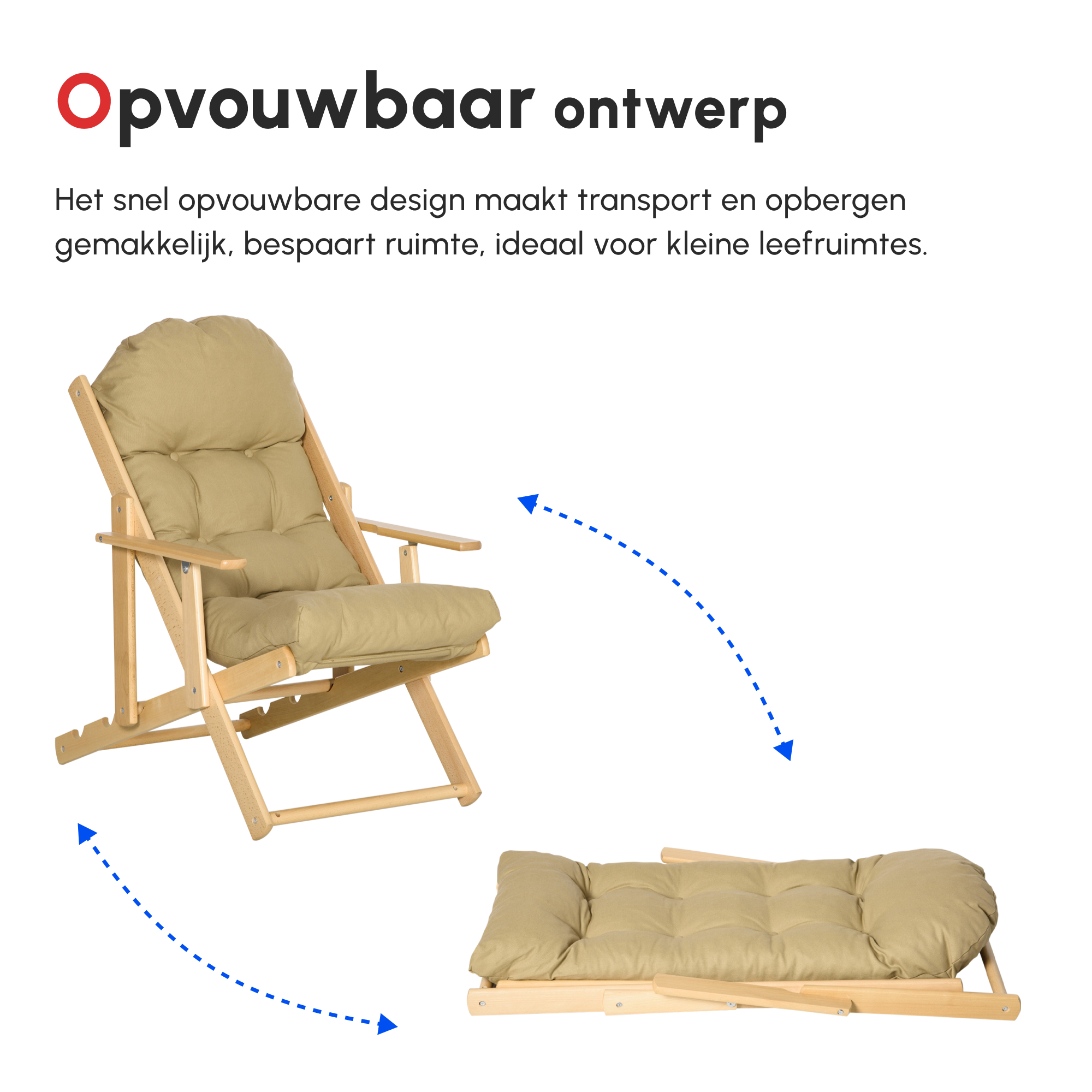 Accentfauteuil, Relaxfauteuil met Verstelbare Rugleuning, Beukenhoutframe, tot 120 kg, Bruin