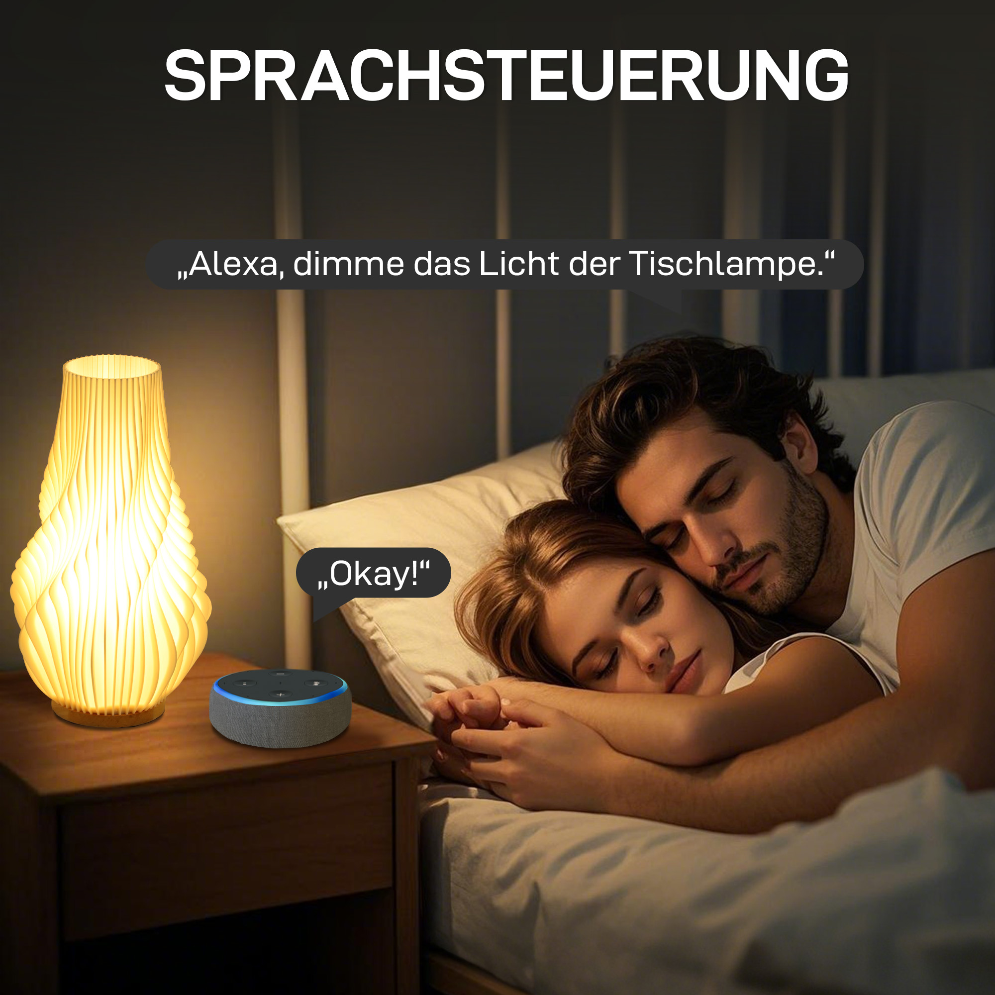 Slimme Tafellamp met App-besturing, Compatibel met Alexa, Kunststof, Hout, Wit