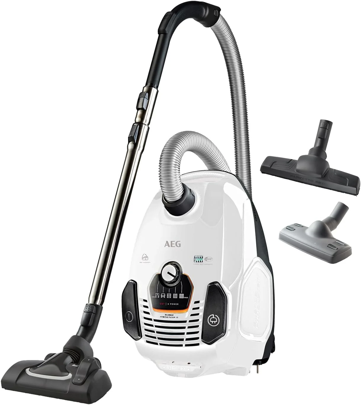 AEG VX7-2-IW-S stofzuiger / 360�� draaibare zachte wielen / slechts 69 db(A) / incl. extra mondstukken / Ergo-handgreep / wasbaar filter / 650 watt / 12 m actieradius / nieuwe technische versie / wit
