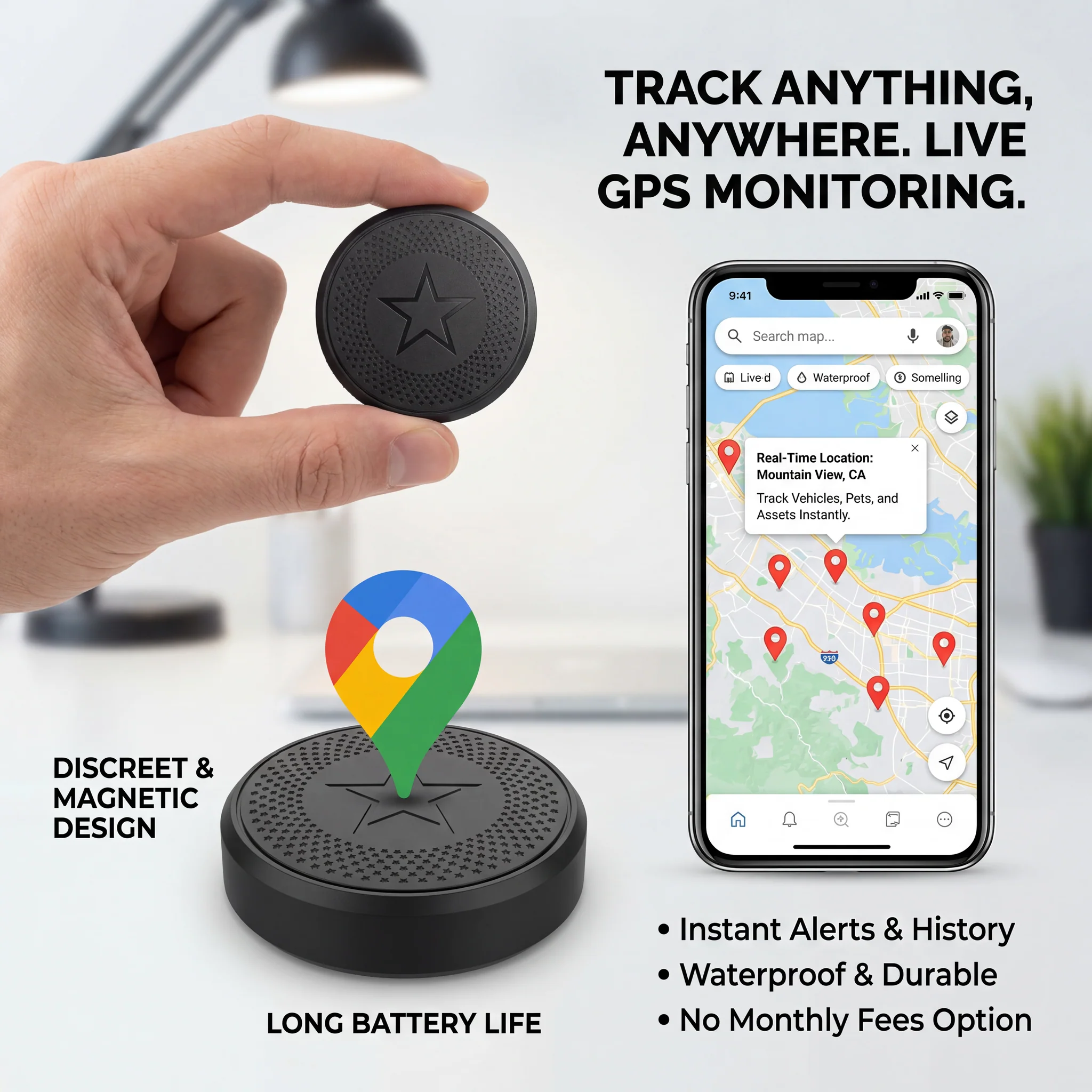GPS Tracker | Magnetic Mini Tracking Device – Real-Time Location Tracking for Vehicles, Pets, and More