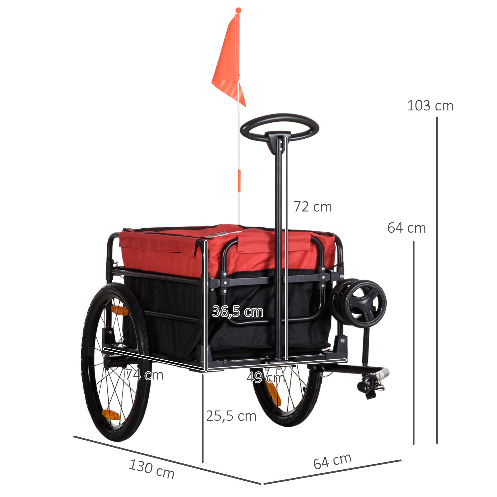 Bagageaanhanger Bolderkar 130 x 64 x 103 cm Staal Zwart+Rood