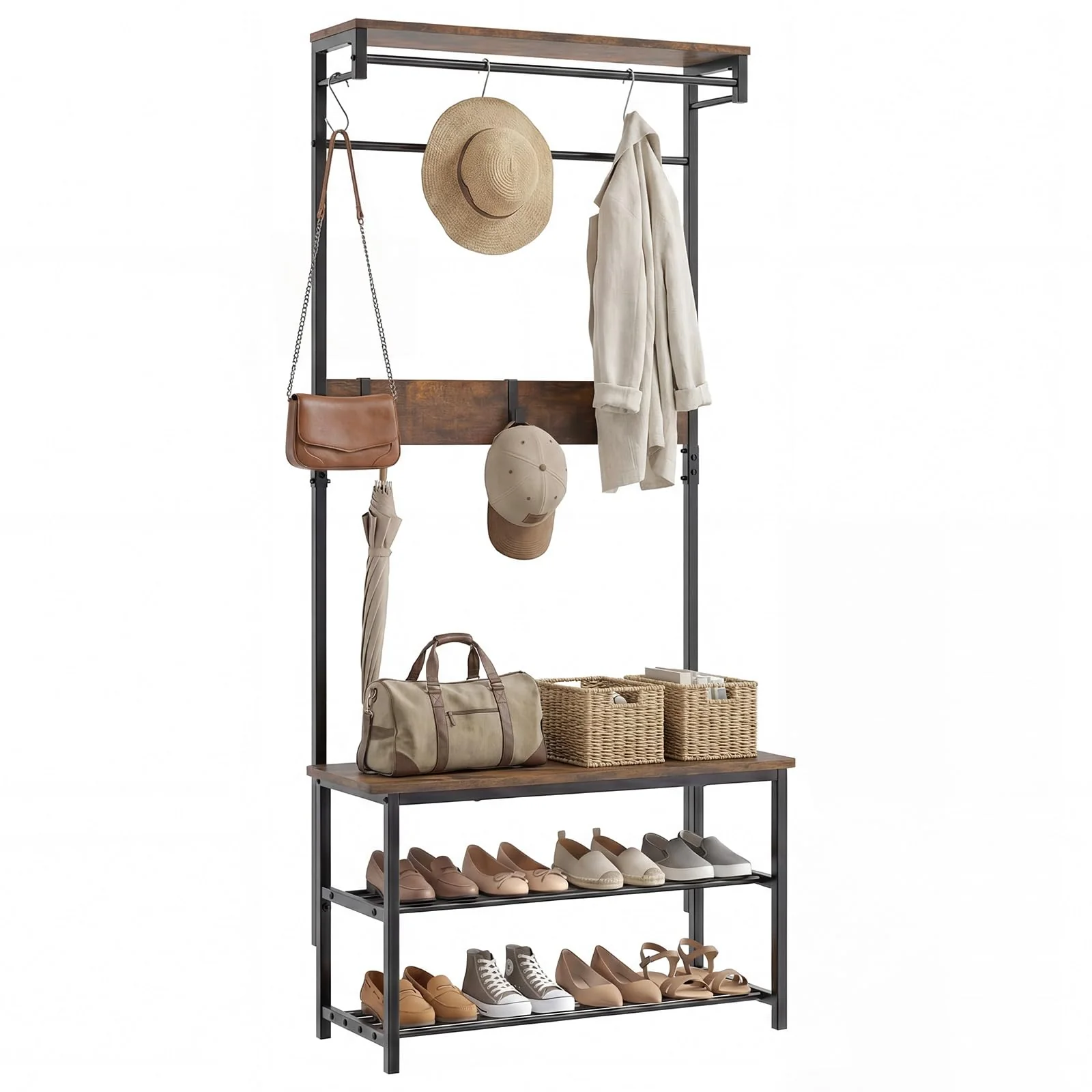Tangkula Hall Tree with Bench and Shoe Storage