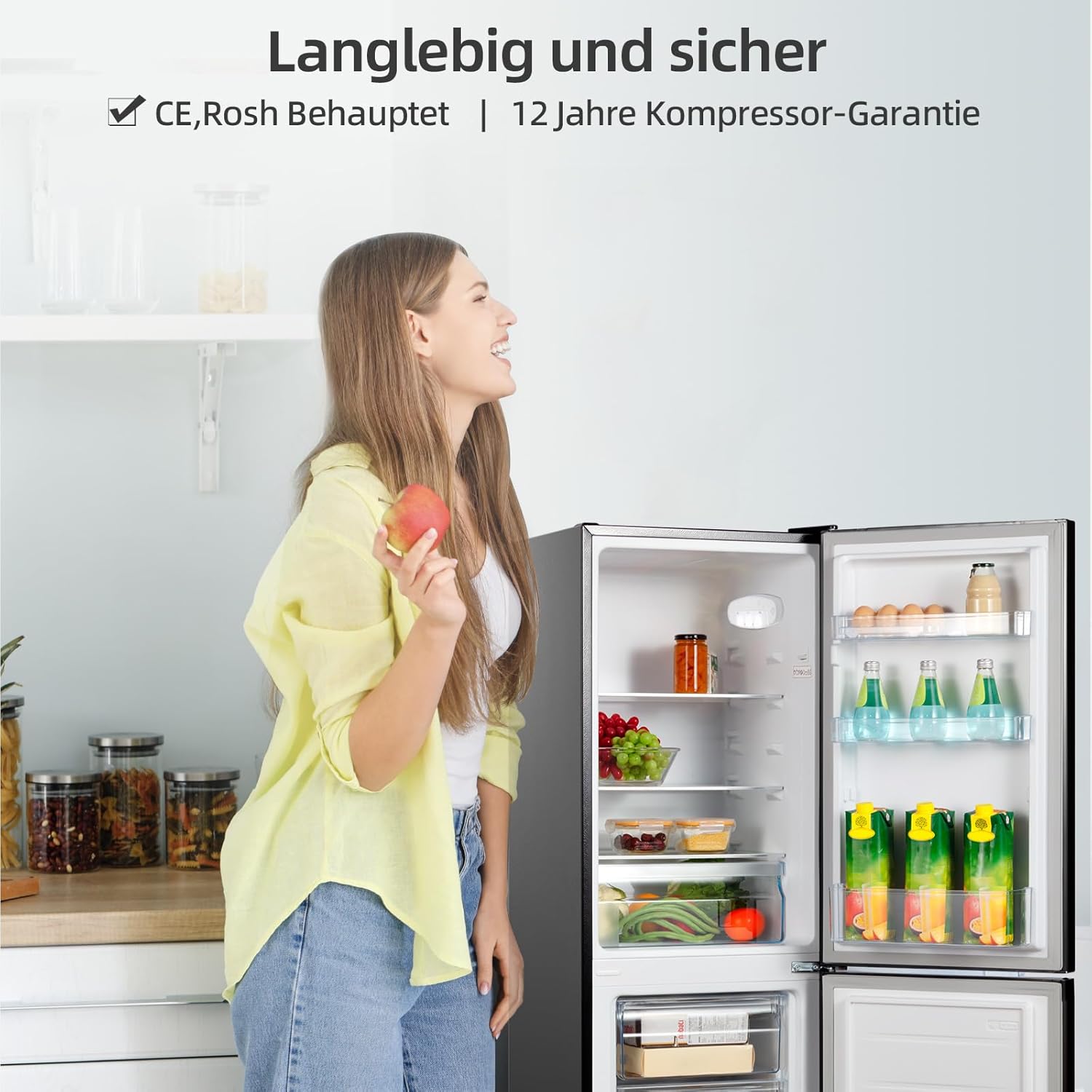 CHIQ CTT107BC Kühlschrank Klein 107 Liter, Höhe 84cm, Tiefe 55cm, Platzbedarf nur 0,3 ㎡, Mikro-Gefrierfach, Vario Box, 7 Temperaturregelstufen, geräuscharm, 87 kWh/Jahr, Schwarz