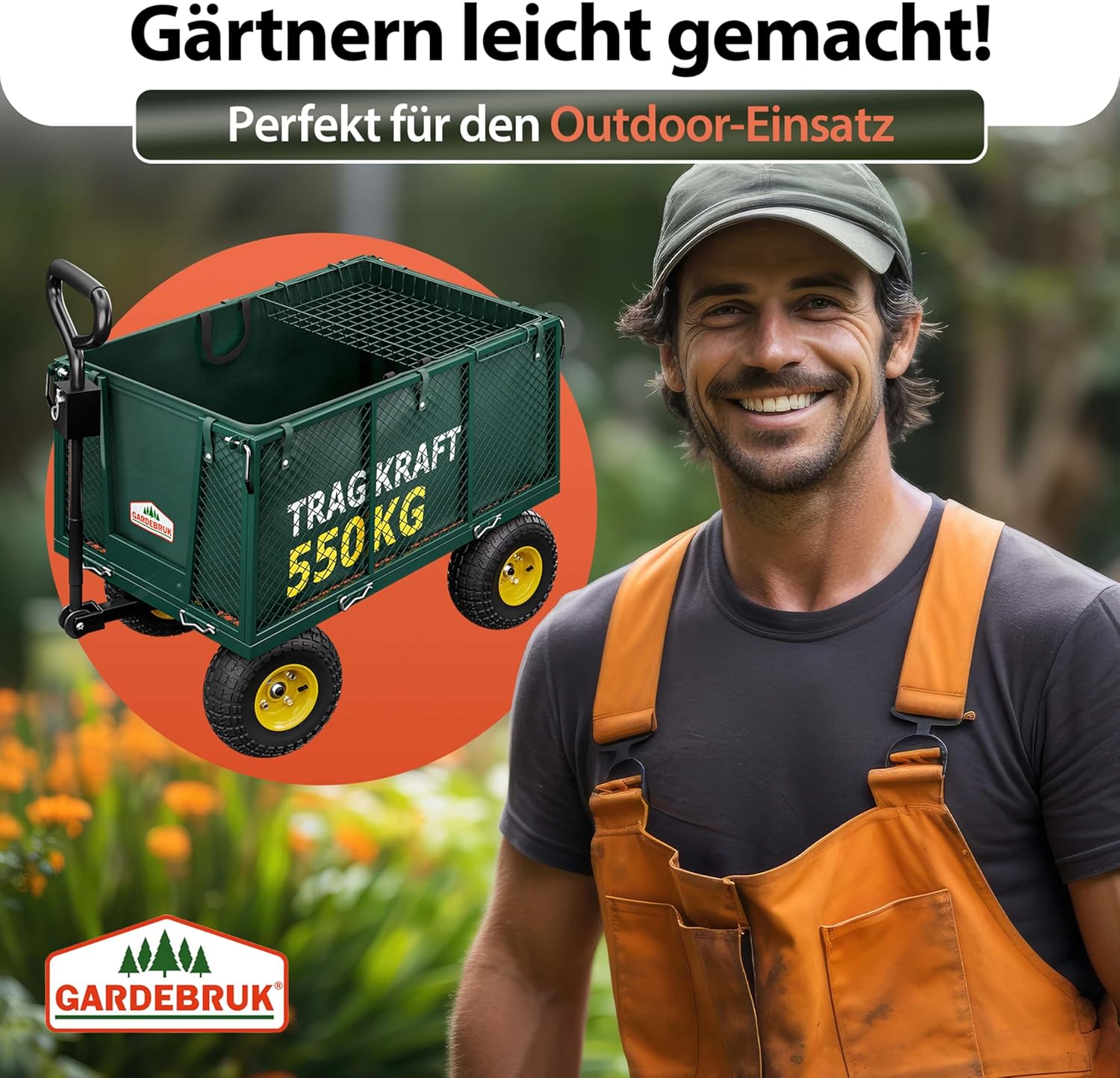 GARDEBRUK® Bollerwagen 550kg Belastbar Klappbar Stabil Herausnehmbare Plane Gerätewagen Handwagen Garten Gartenkarre Gartenwagen Transportwagen Karre