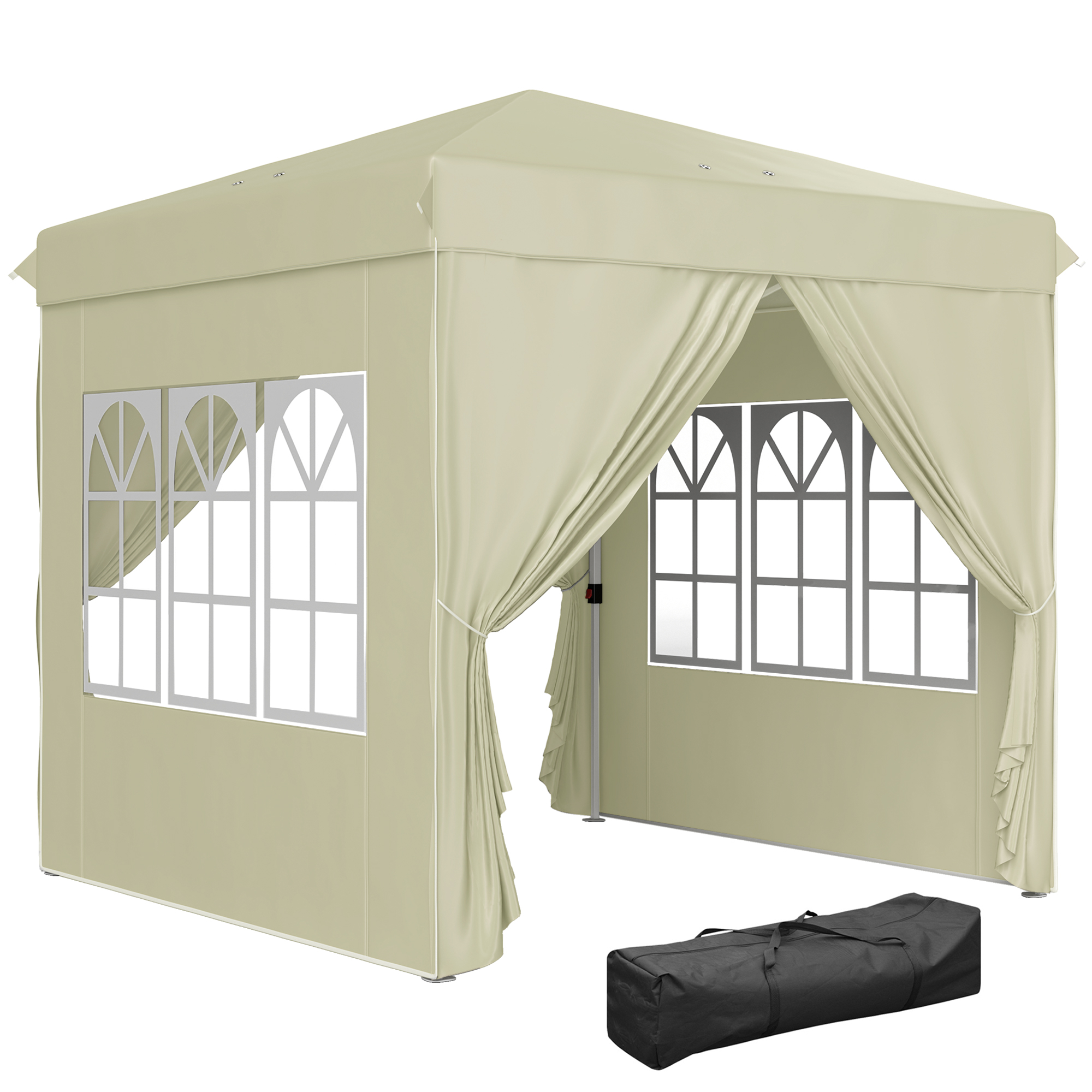 2,5 x 2,5 m Pop-up paviljoen met zijwanden en draagtas, UPF50+ in hoogte verstelbaar tuinpaviljoen, Cr��mewit
