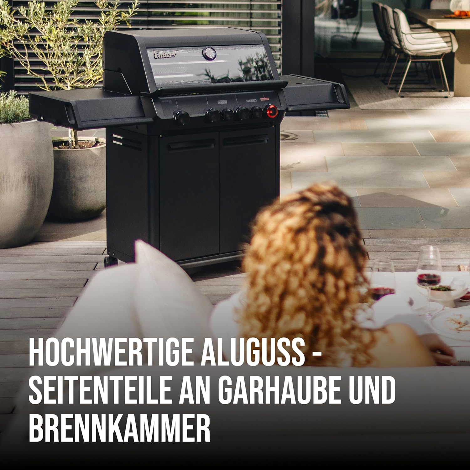 Enders® Gasgrill Monroe Pro 4 SIKR Turbo Shadow inkl. Seargrate, 4-Brenner, mit Kocher, Infrarot-Heckbrenner, PanoVision Sichtfenster, Gussrost, Aluguss Grill, 800 °C TURBO ZONE™, SIMPLE CLEAN™, #8366