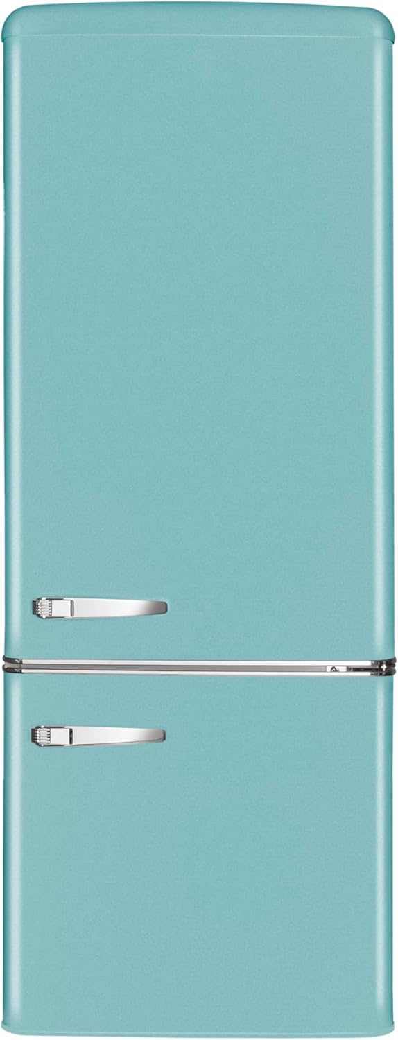 Amica KGC 15632 T Retro Kühl-/Gefrierkombination / Ice Blue (Türkis) / 144cm (H) x 55cm (B) x 62cm (T) / Retro-Design / Kühlschrank mit Gefrierfach