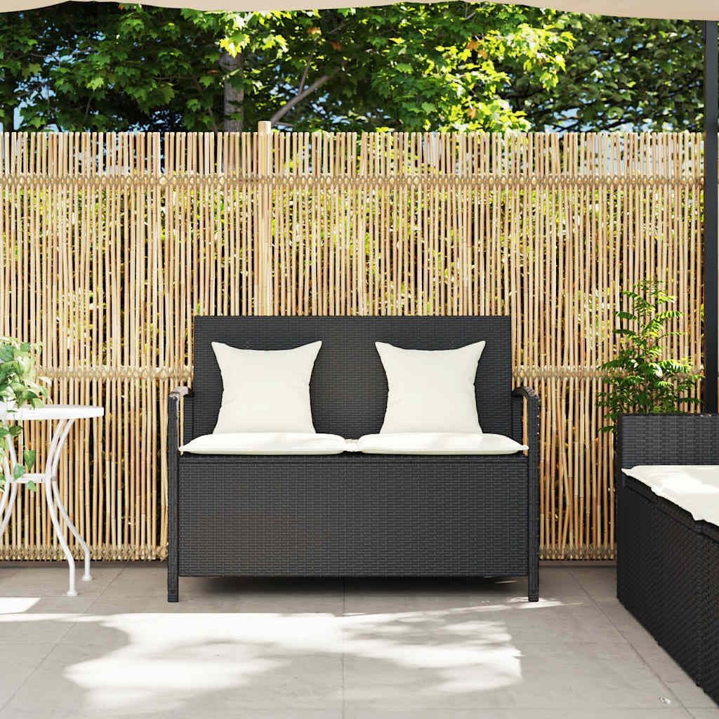 vidaXL Gartenbank mit Stauraum und Kissen Schwarz Poly Rattan, Gartenbank, Parkbank, Outdoor-Bank, Sitzbank, Terrassenbank, Außenbank, Gartenmöbel