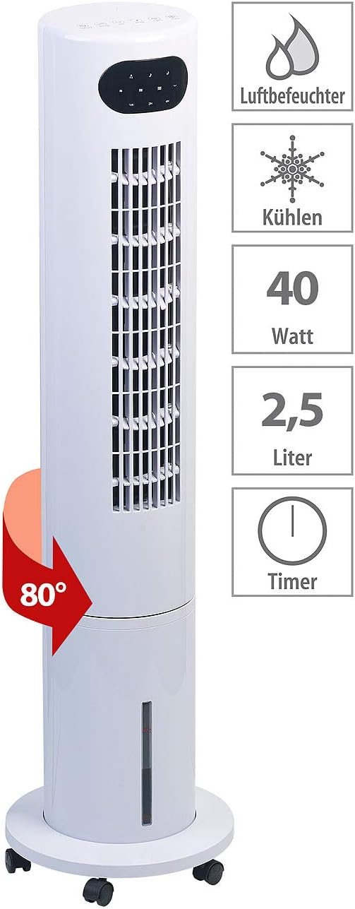 Sichler Haushaltsgeräte Ventilator Kühlung: 3in1-Turmventilator, Luftkühler & -befeuchter, 80° Oszillation, 40 W (Ventilator mit Kühlfunktion, Turmventilator mit Kühlung, leise)