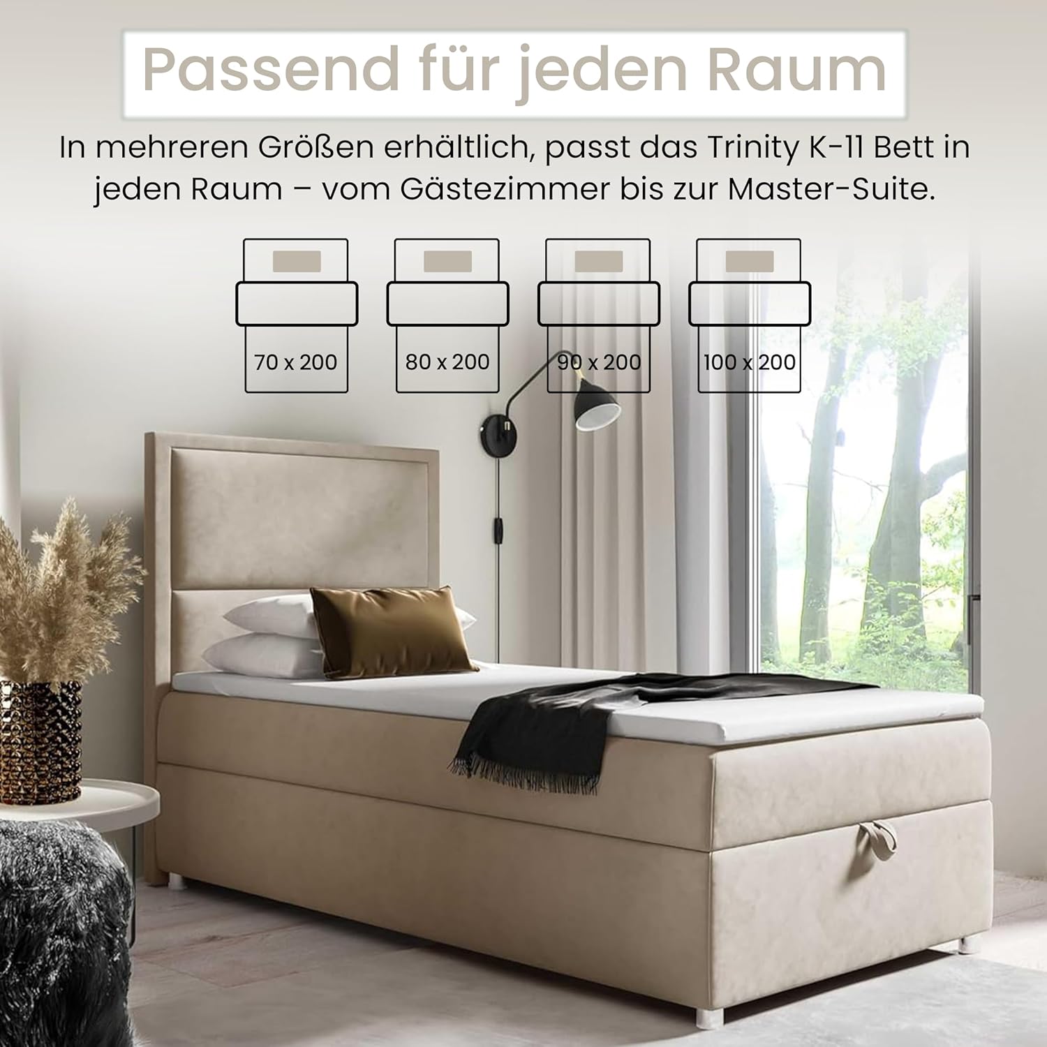Boxspringbett Trinity k-11 mit 7-Zonen Bonell-Federkernmatratze | Boxspringbett 100x200 | Boxsprintbett mit Matratze Und Stauraum | Polsterbett 100x200 - Lieferung bis Bordsteinkante