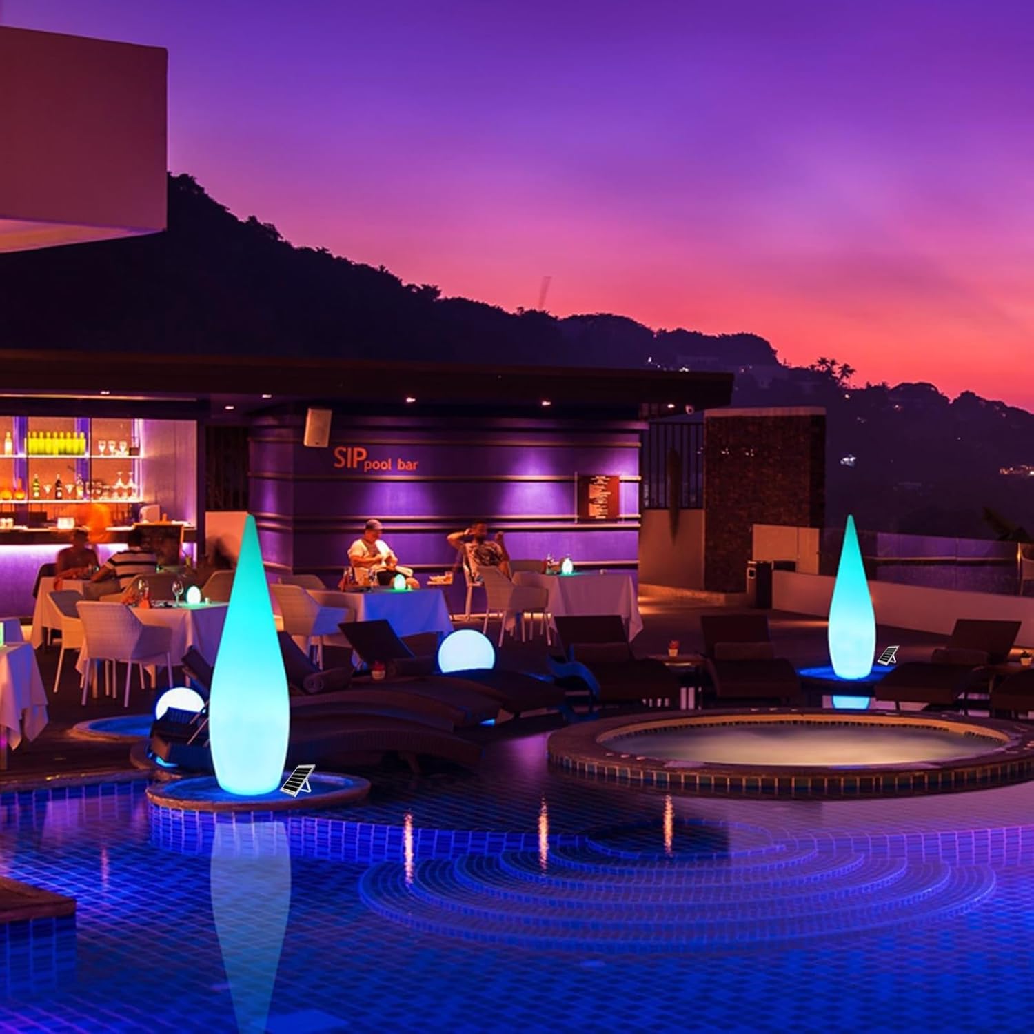 Dimmbare Stehleuchte für den Außenbereich, IP54, wasserdicht, Wassertropfen-Design, stilvolle Standleuchten für Garten, Terrasse, Veranda, 120 cm, LED-Beleuchtung
