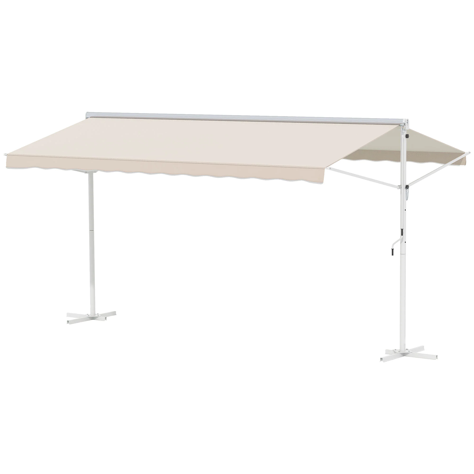 Outsunny Staande luifel met knikarm tuinluifel luifel zwengel crème 4,5 x 3,42 m
