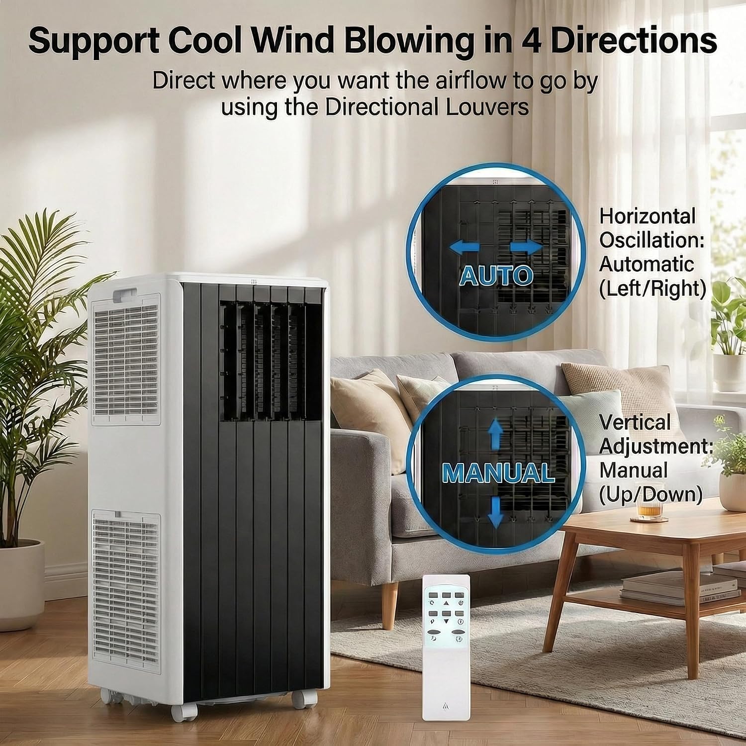 Mobile Klimaanlage, 8000 BTU, 3 in 1 AC Kühlung, tragbare Klimaanlage mit Sleep-Modus, Bodenklimaanlage ohne Belüftung, 3 Lüfter