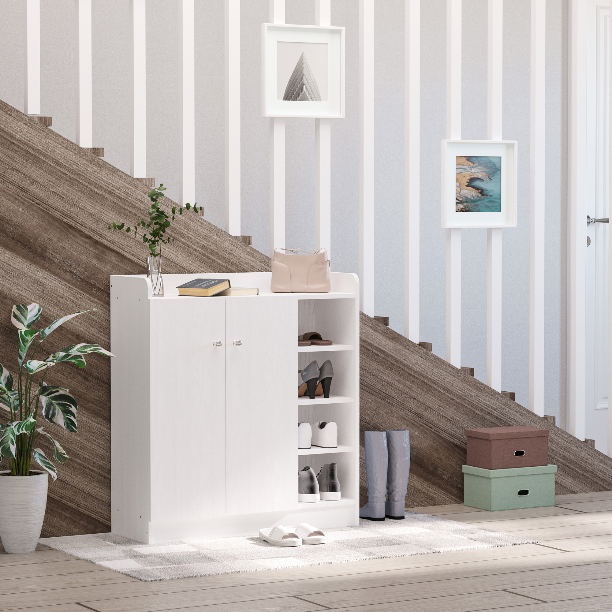 Schoenenkast Schoenencommode Schoenenrek, 4 Planken. 1 Kast, 83 cm x 30 cm x 90 cm, Wit