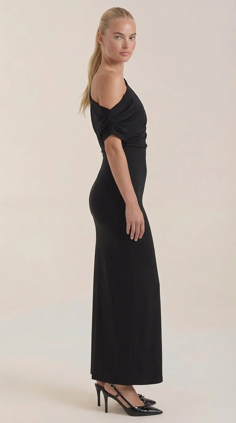 One-Shoulder-Maxikleid