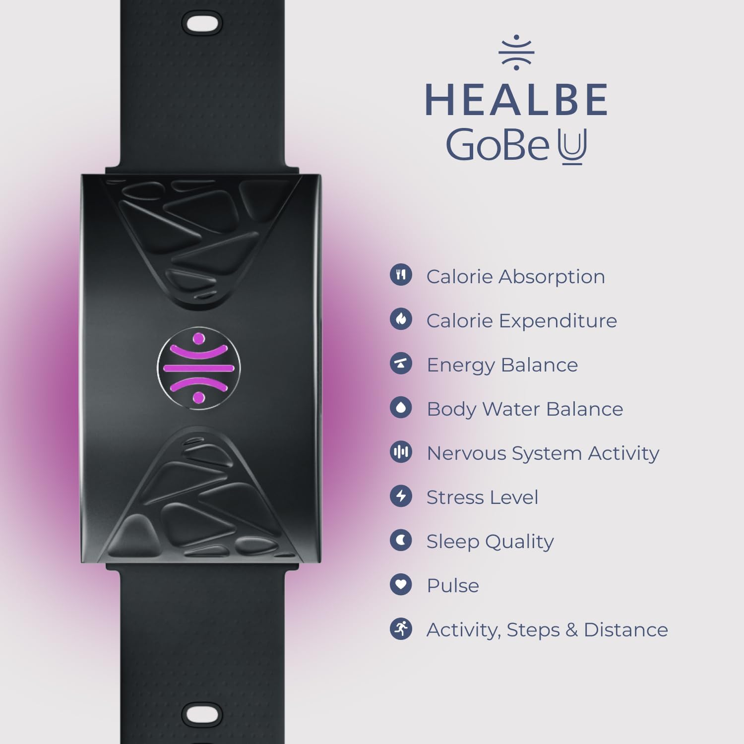 HEALBE GoBe U - Tragbarer Gesundheits-, Fitness- und Aktivitäts-Tracker mit automatischer Verfolgung der Kalorienaufnahme und -verbrennung, Wasserhaushalt, Herzfrequenz, Schlaf, Neuroaktivität und