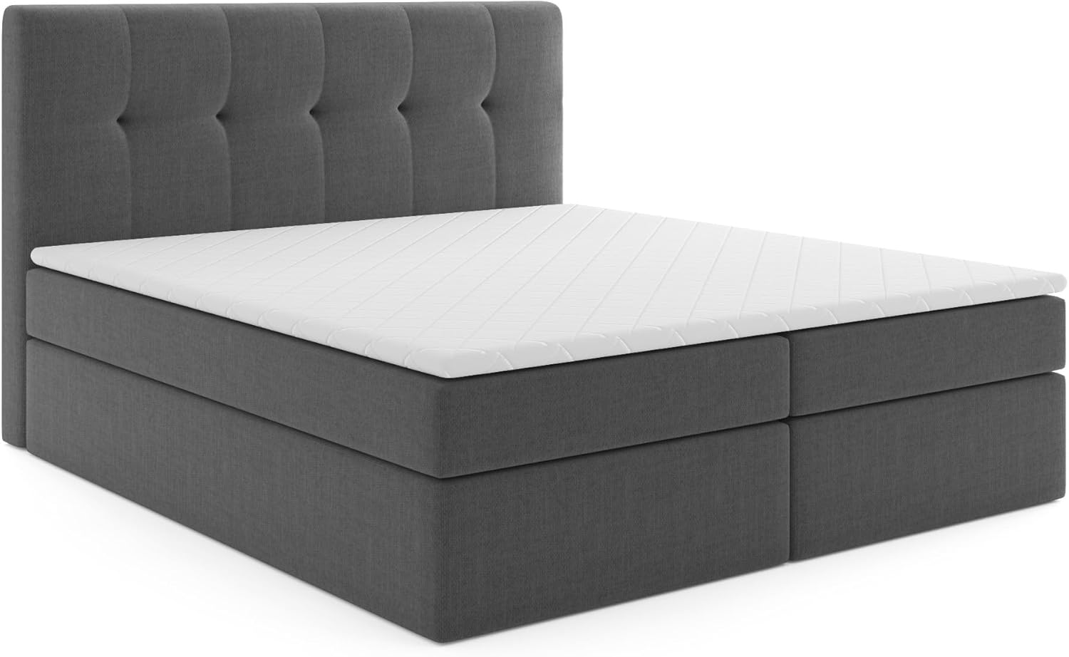Boxspringbett mit Bettkasten PATRYCJA 120 x 200 cm geflechtes Stoff Polsterbett mit Bonell-Matratze und Topper Doppelbett mit Stauraum Bett für Schlafzimmer Gepolstertes Kopfteil H3 dunkelgrau