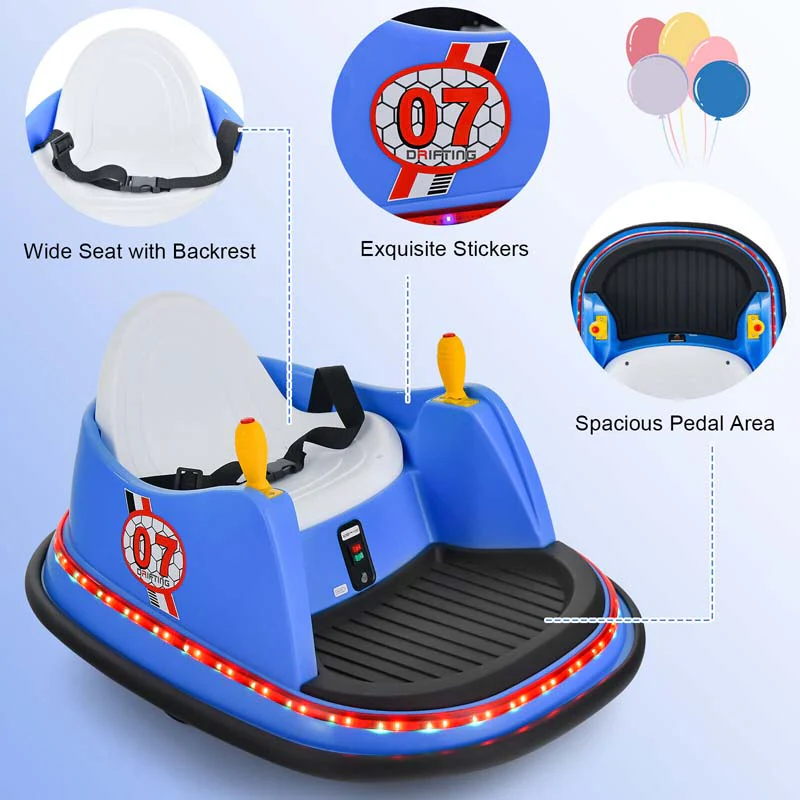 12V Toddler Bumping Car, Battery Powered Baby Ride on Bumper Car with Dual Joysticks, Flashing LED Light & 360 Degree Spin