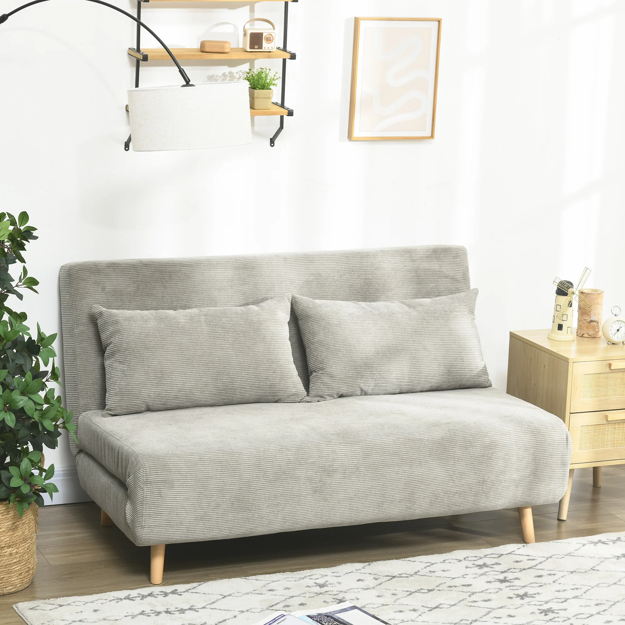 HOMCOM Slaapbank, Logeerbed, 3-standen Verstelbare Rugleuning, Linnenlook, tot 120 kg, 141 x 90 x 81 cm, Grijs
