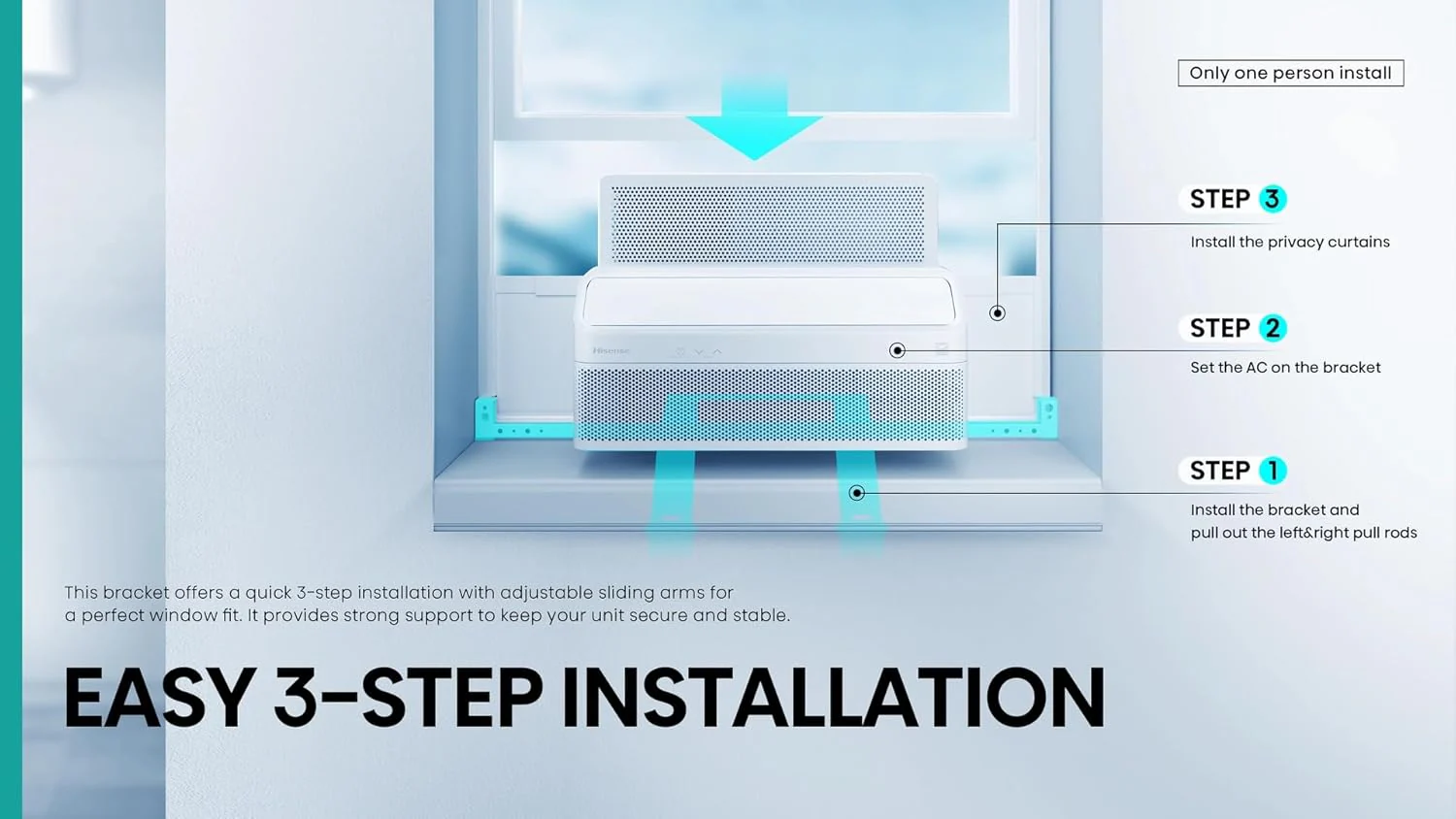 Hisense 8,000 BTU Smart Inverter Window Air Conditioner Easy Install Bracket